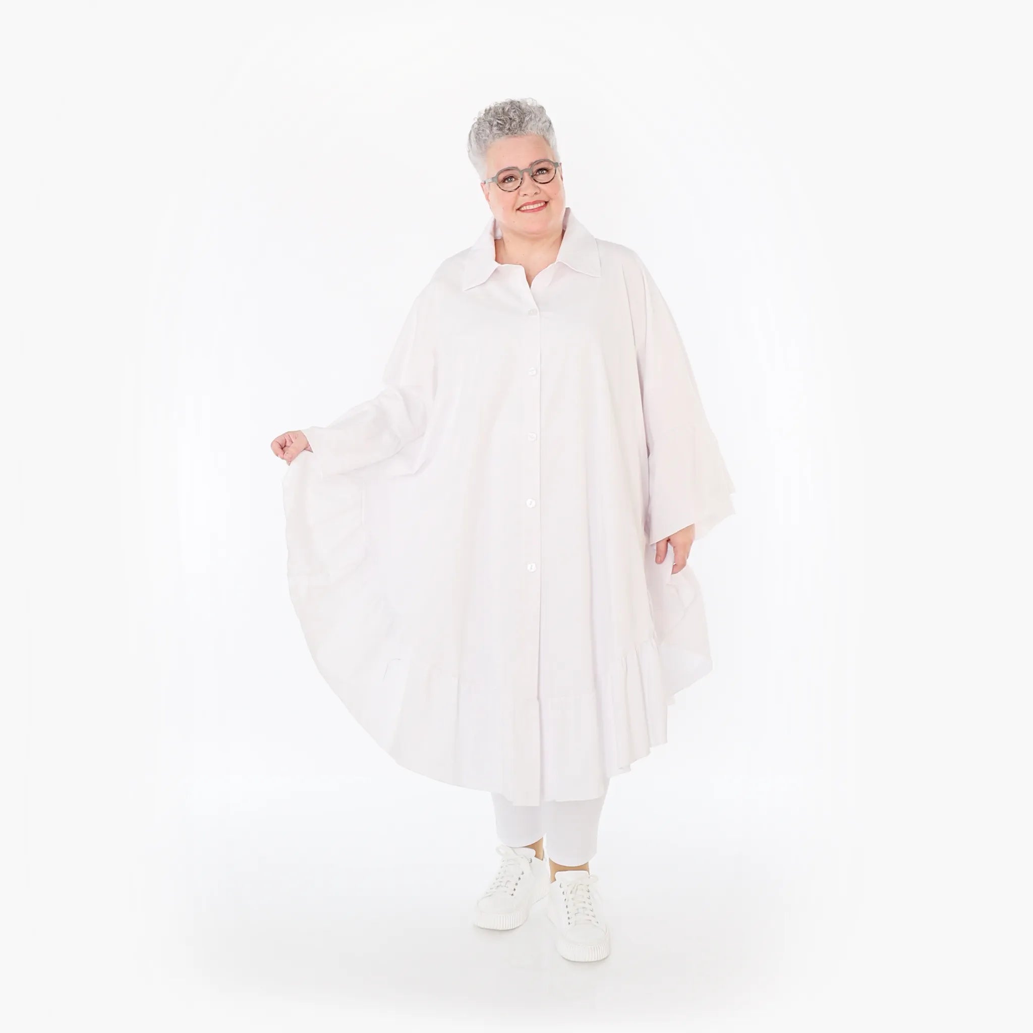 AKH Fashion Bluse in gerundeter Form, aus Baumwolle, 1482.07085, Weiß, Ausgefallen, Schick