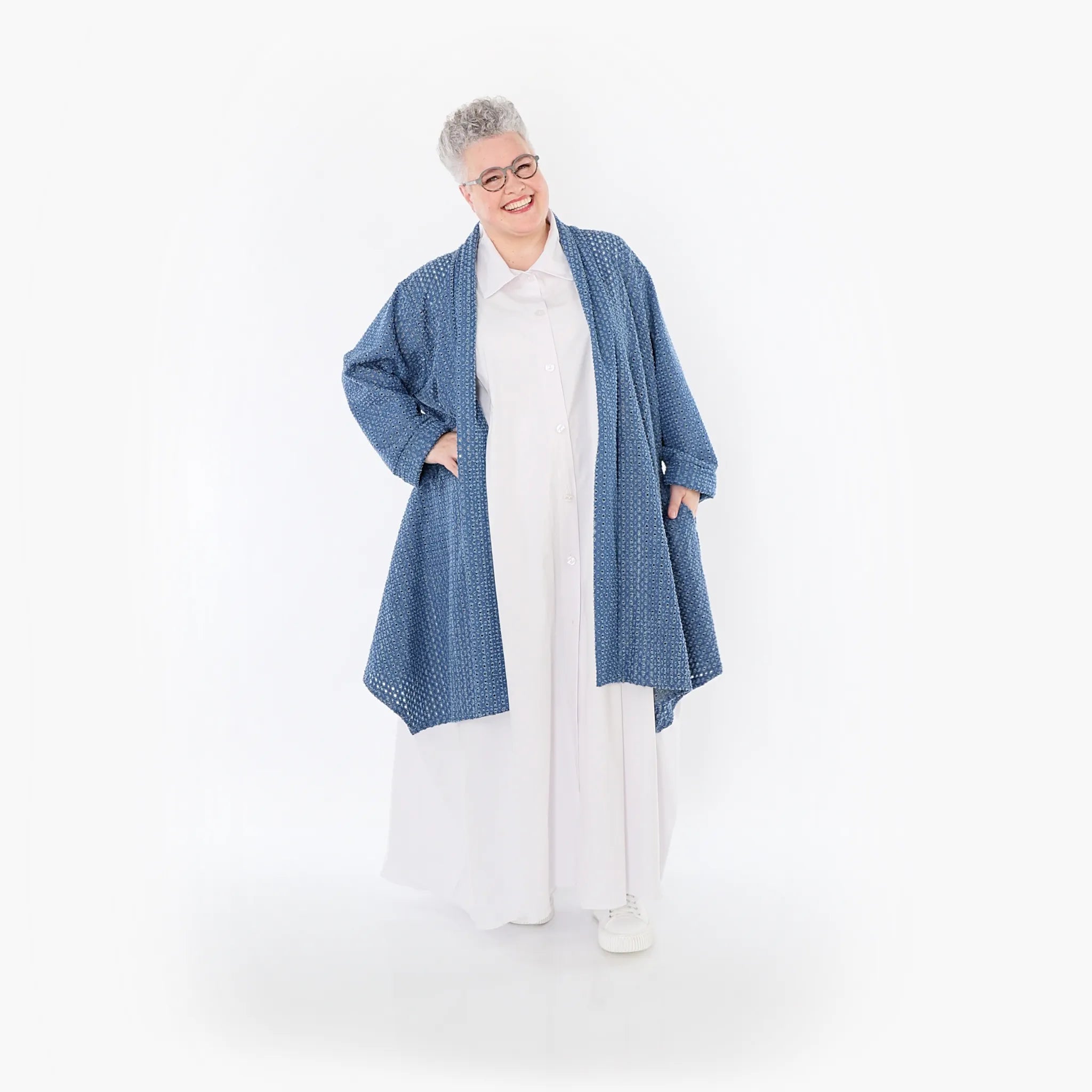 A-Form Cardigan von AKH Fashion aus Baumwolle, 1483.07040, Jeansblau, Ausgefallen, Zeitlos