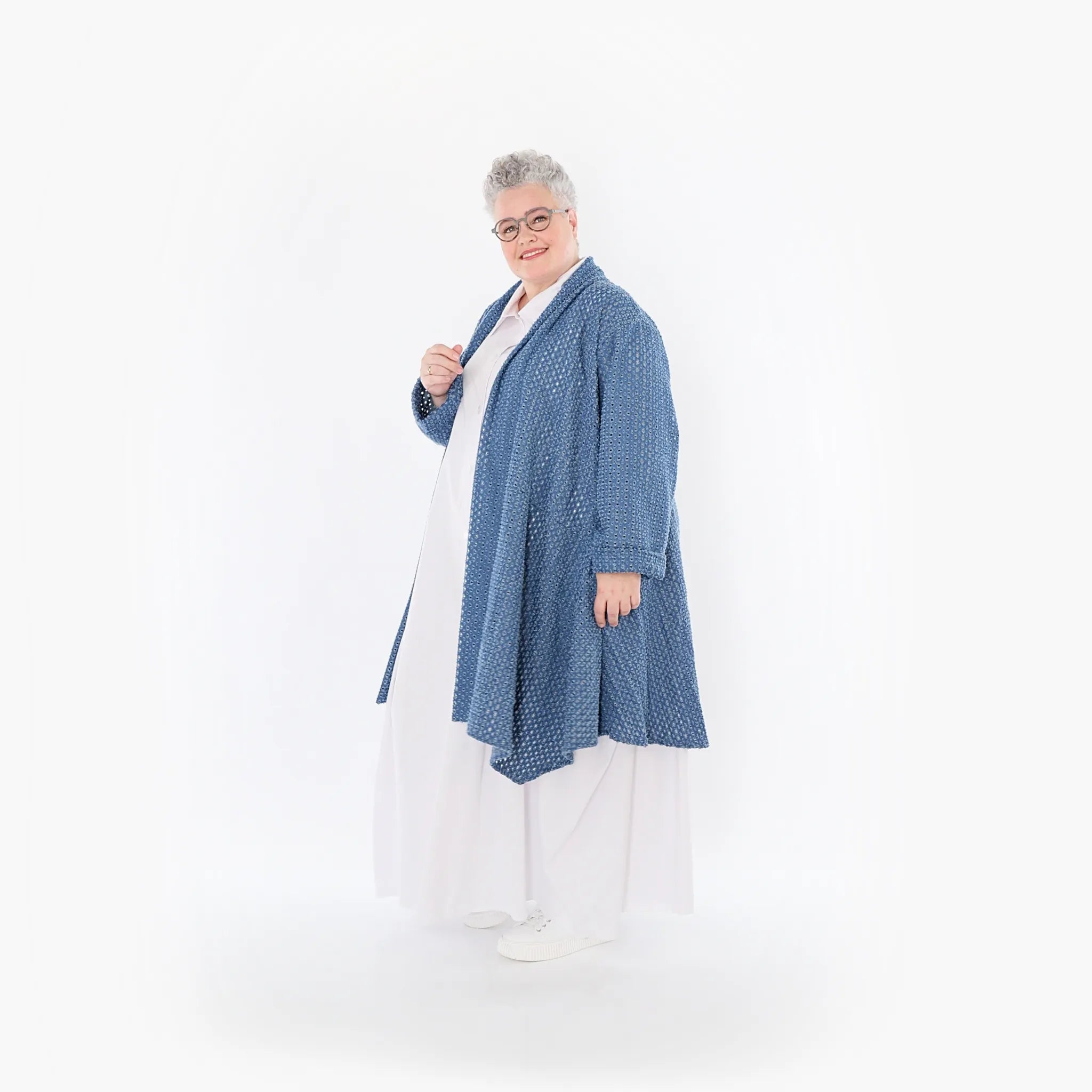 A-Form Cardigan von AKH Fashion aus Baumwolle, 1483.07040, Jeansblau, Ausgefallen, Zeitlos
