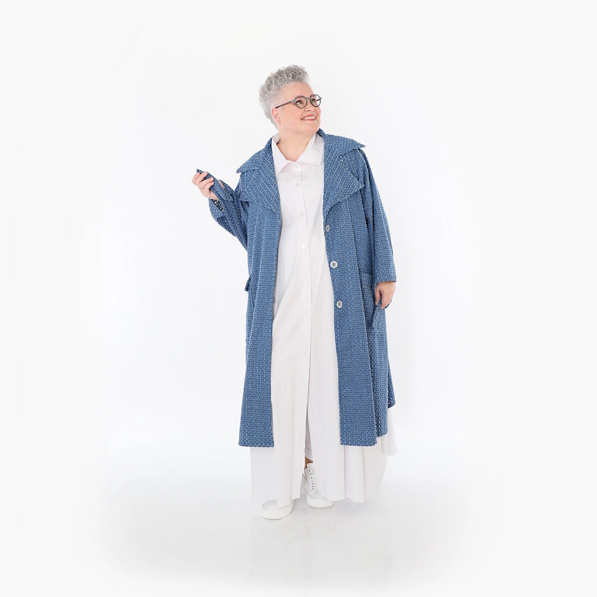 A-Form Mantel von AKH Fashion aus Baumwolle, 1483.07088, Jeansblau, Ausgefallen, Zeitlos