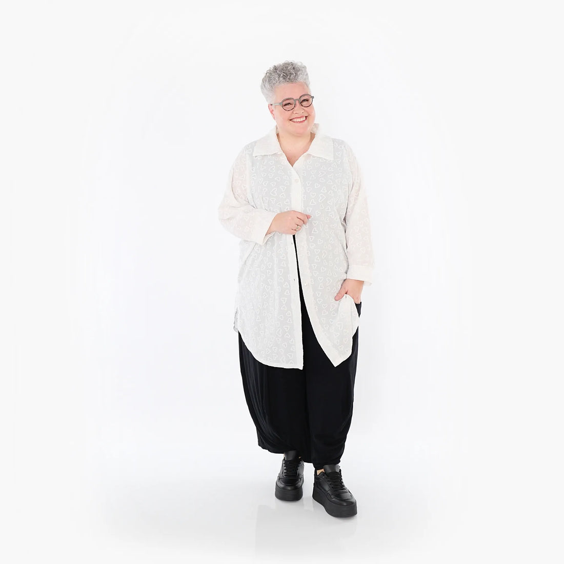  AKH Fashion Bluse in gerader Form, aus Baumwolle, 1484.07087, Weiß, Herzen, Ausgefallen