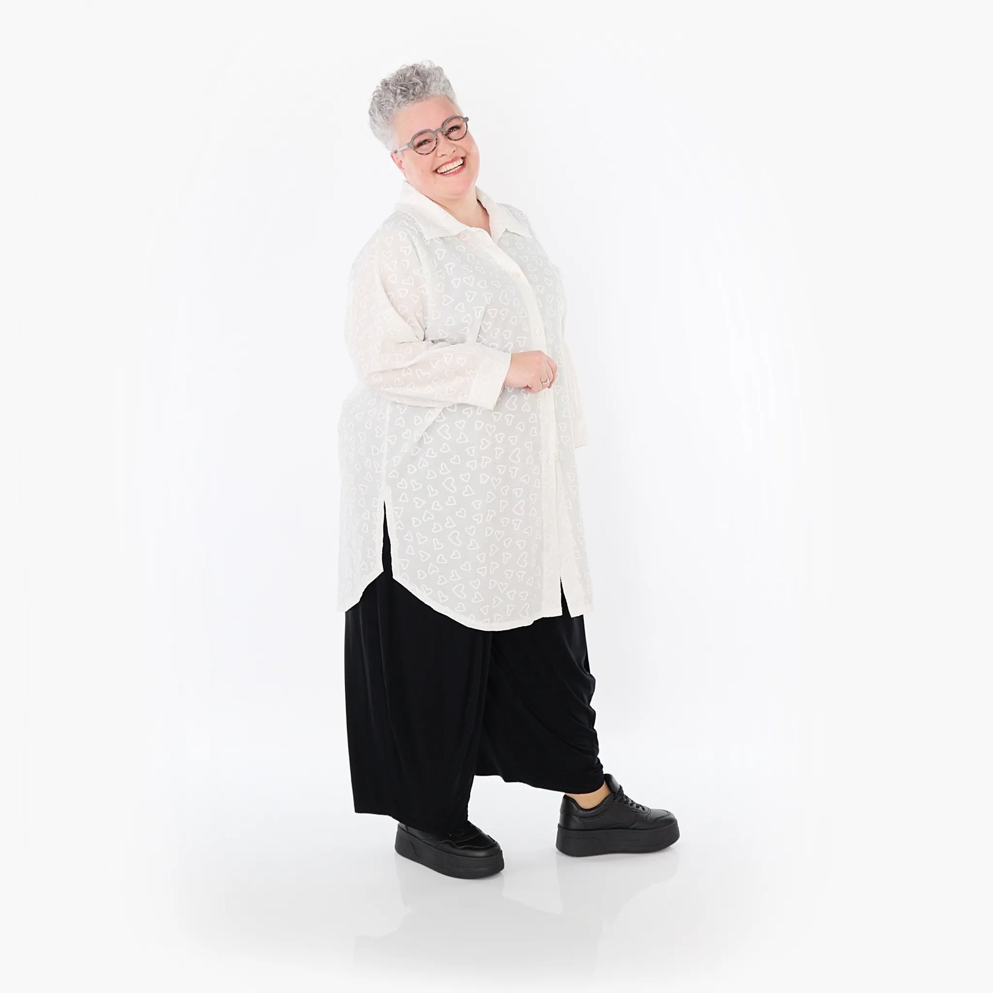  AKH Fashion Bluse in gerader Form, aus Baumwolle, 1484.07087, Weiß, Herzen, Ausgefallen