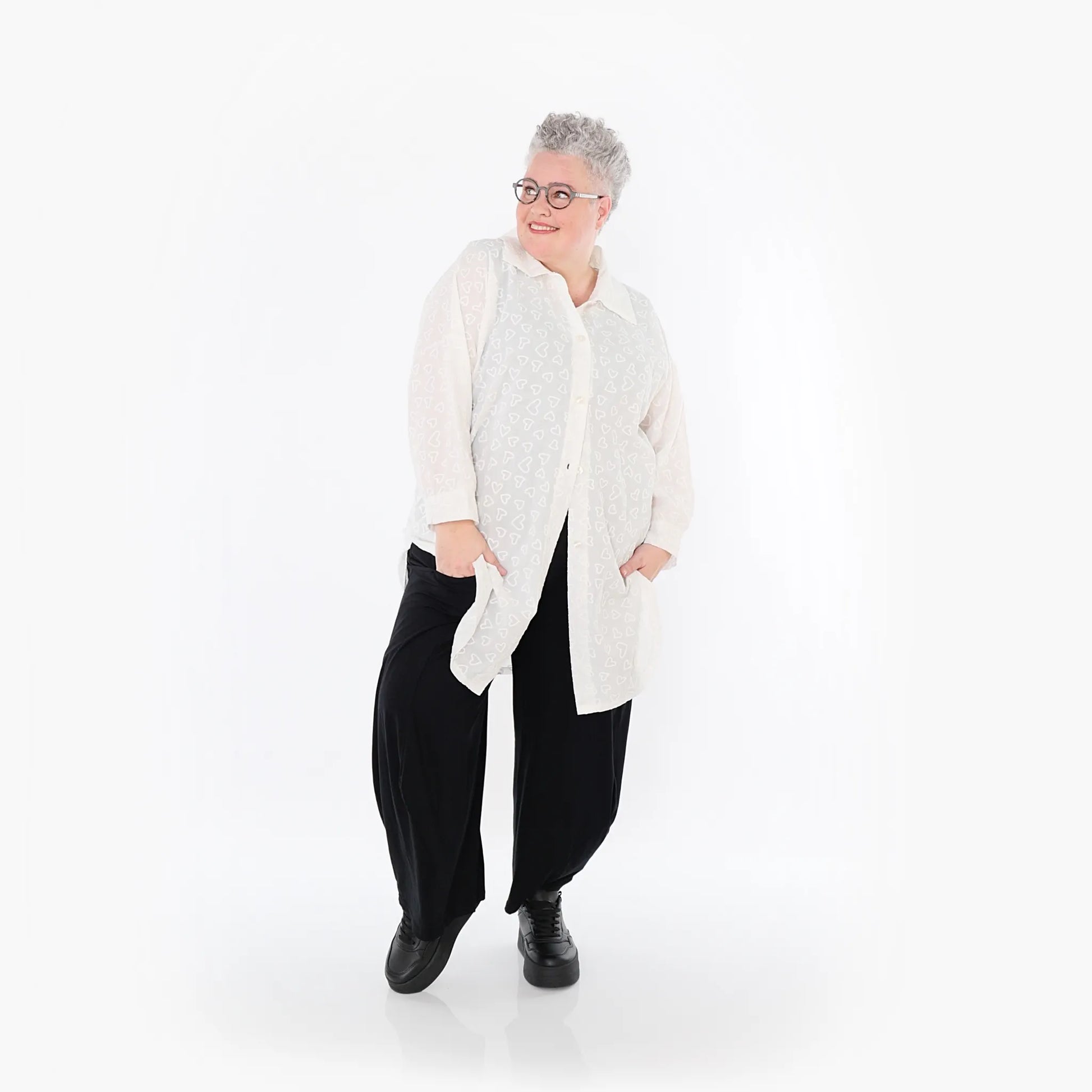  AKH Fashion Bluse in gerader Form, aus Baumwolle, 1484.07087, Weiß, Herzen, Ausgefallen
