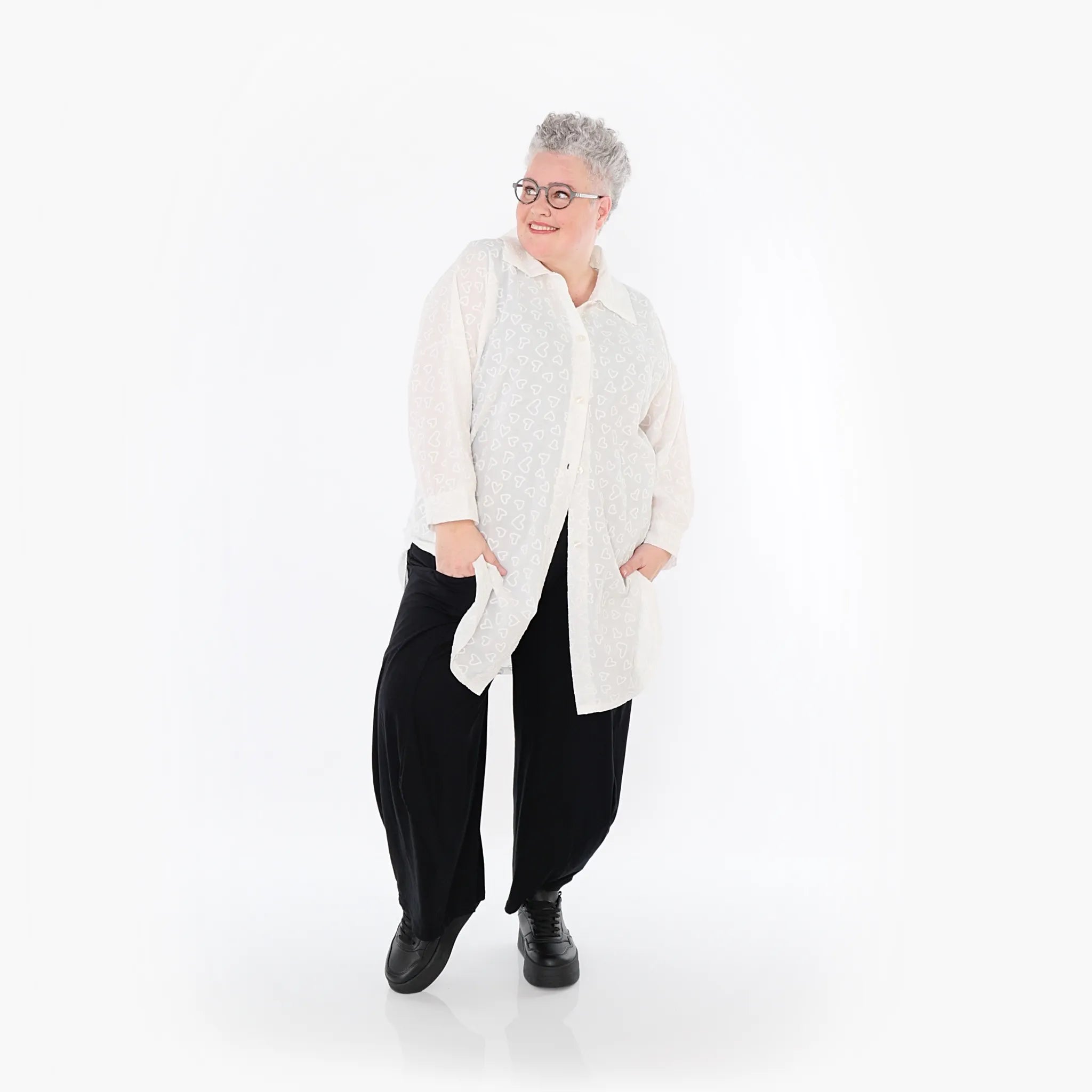  AKH Fashion Bluse in gerader Form, aus Baumwolle, 1484.07087, Weiß, Herzen, Ausgefallen