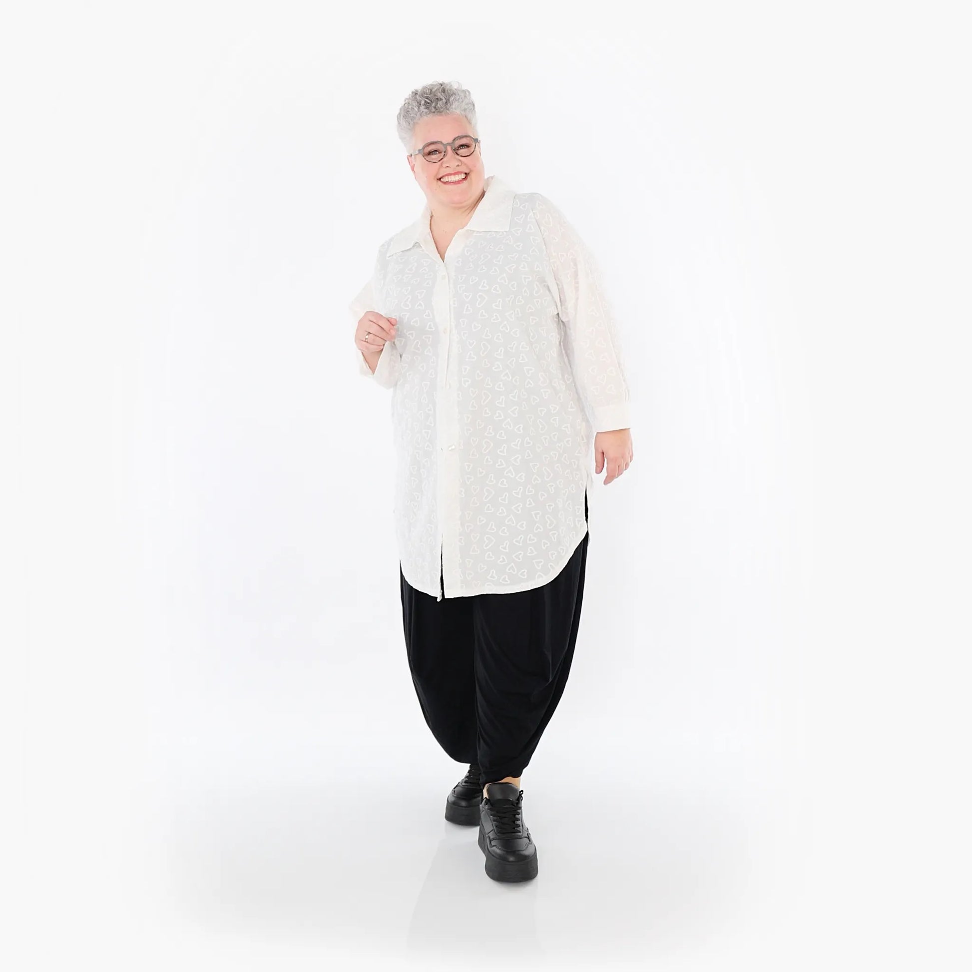  AKH Fashion Bluse in gerader Form, aus Baumwolle, 1484.07087, Weiß, Herzen, Ausgefallen