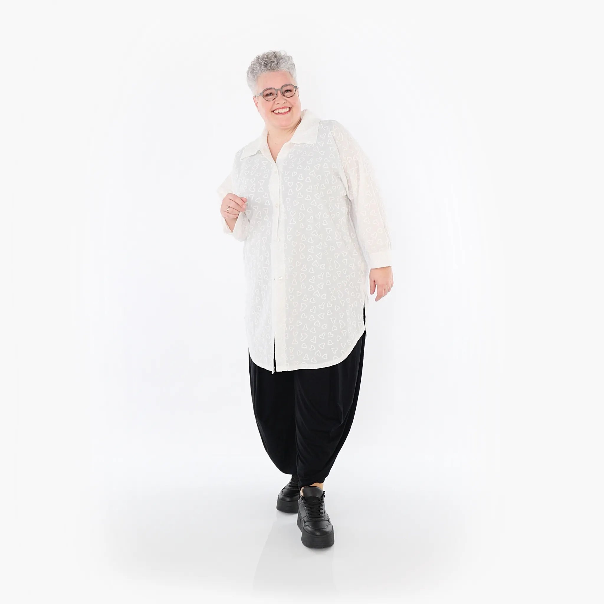  AKH Fashion Bluse in gerader Form, aus Baumwolle, 1484.07087, Weiß, Herzen, Ausgefallen