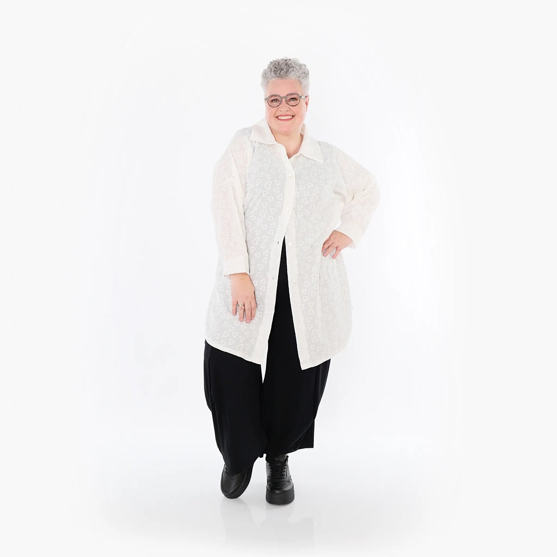  AKH Fashion Bluse in gerader Form, aus Baumwolle, 1484.07087, Weiß, Herzen, Ausgefallen