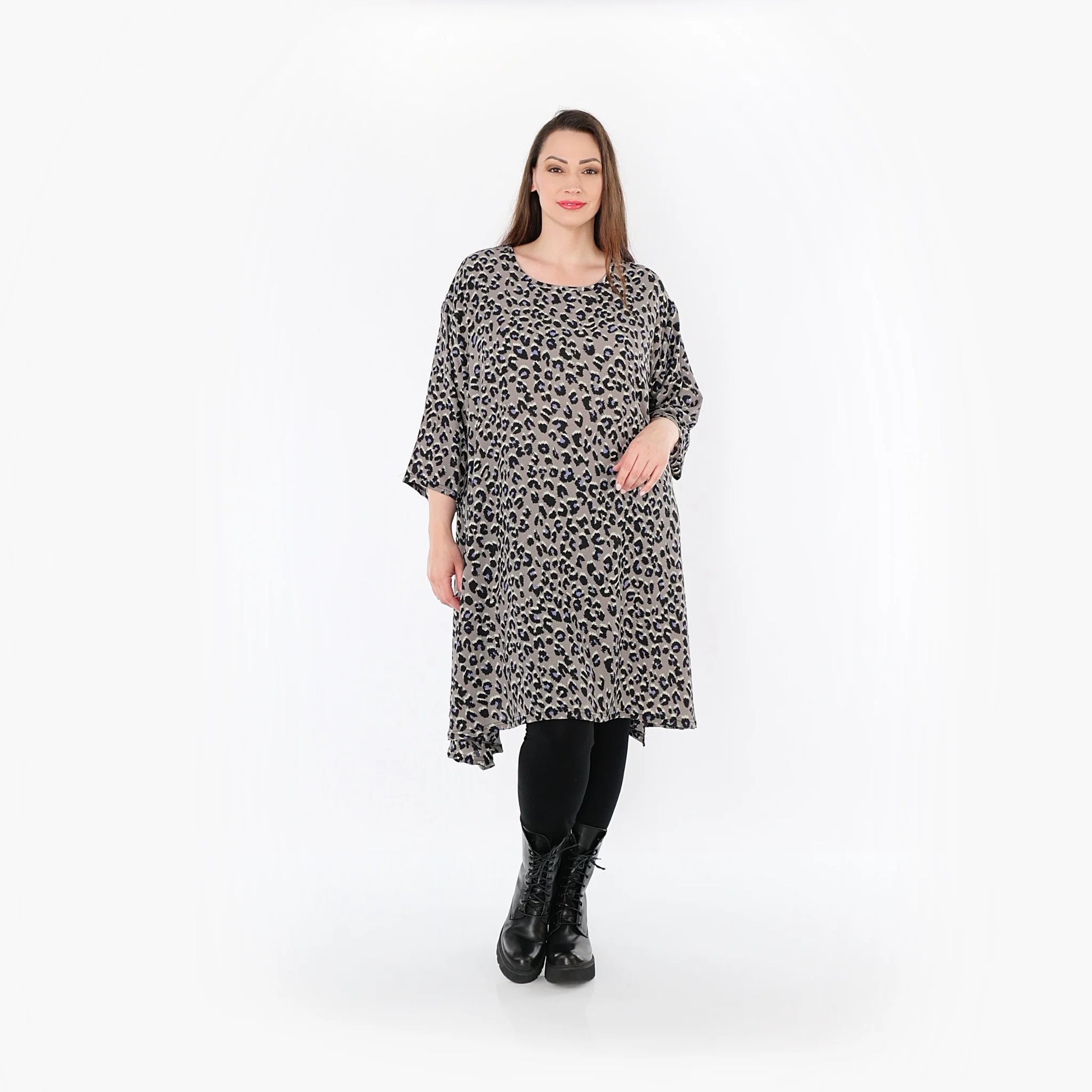  A-Form Bigshirt von AKH Fashion aus Materialmix, 1496.02666, Grau/Schwarz/Blau, Leopard