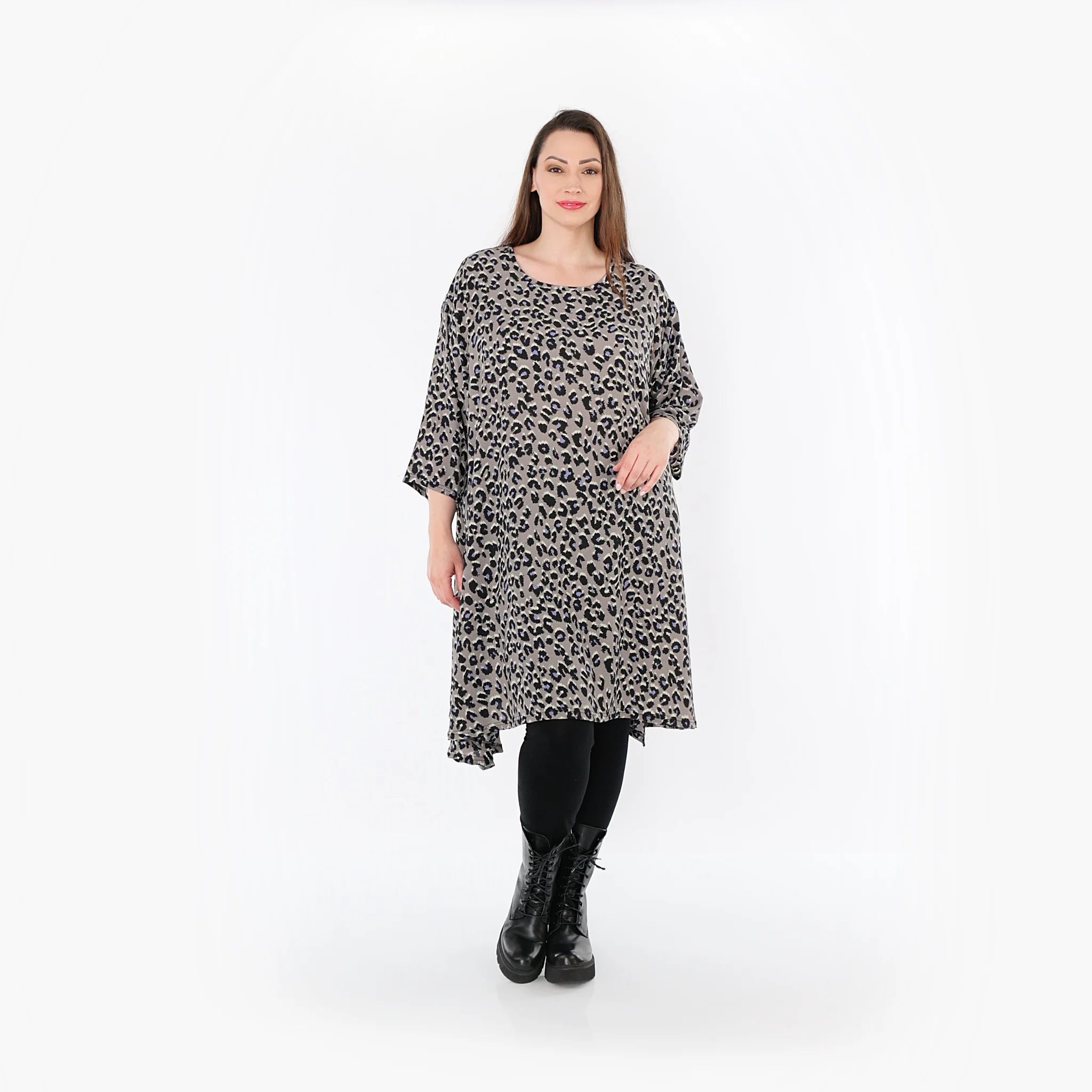  A-Form Bigshirt von AKH Fashion aus Materialmix, 1496.02666, Grau/Schwarz/Blau, Leopard