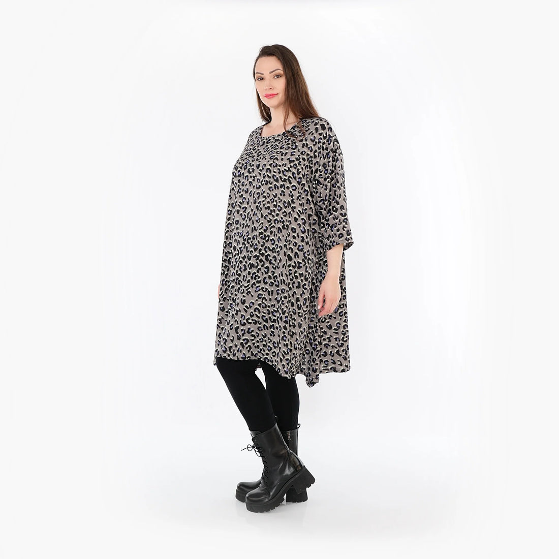  A-Form Bigshirt von AKH Fashion aus Materialmix, 1496.02666, Grau/Schwarz/Blau, Leopard