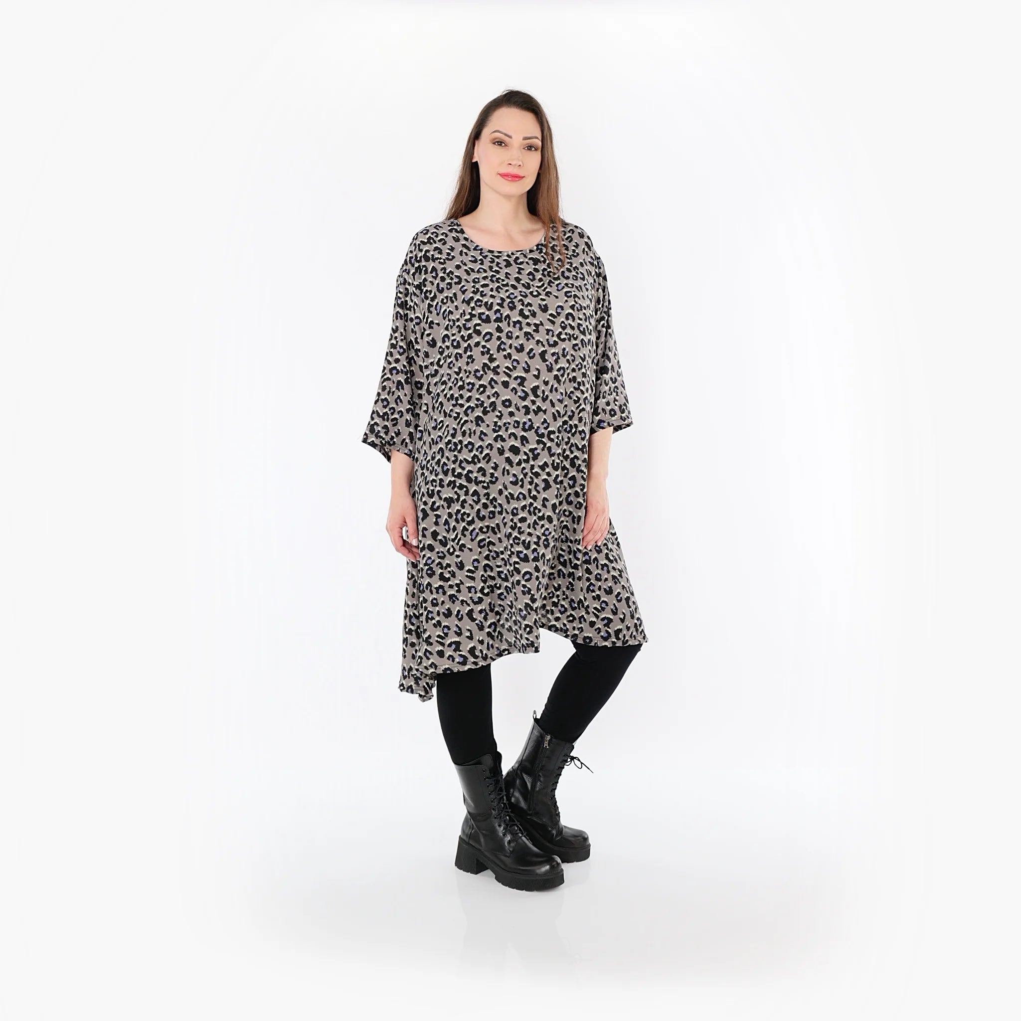  A-Form Bigshirt von AKH Fashion aus Materialmix, 1496.02666, Grau/Schwarz/Blau, Leopard