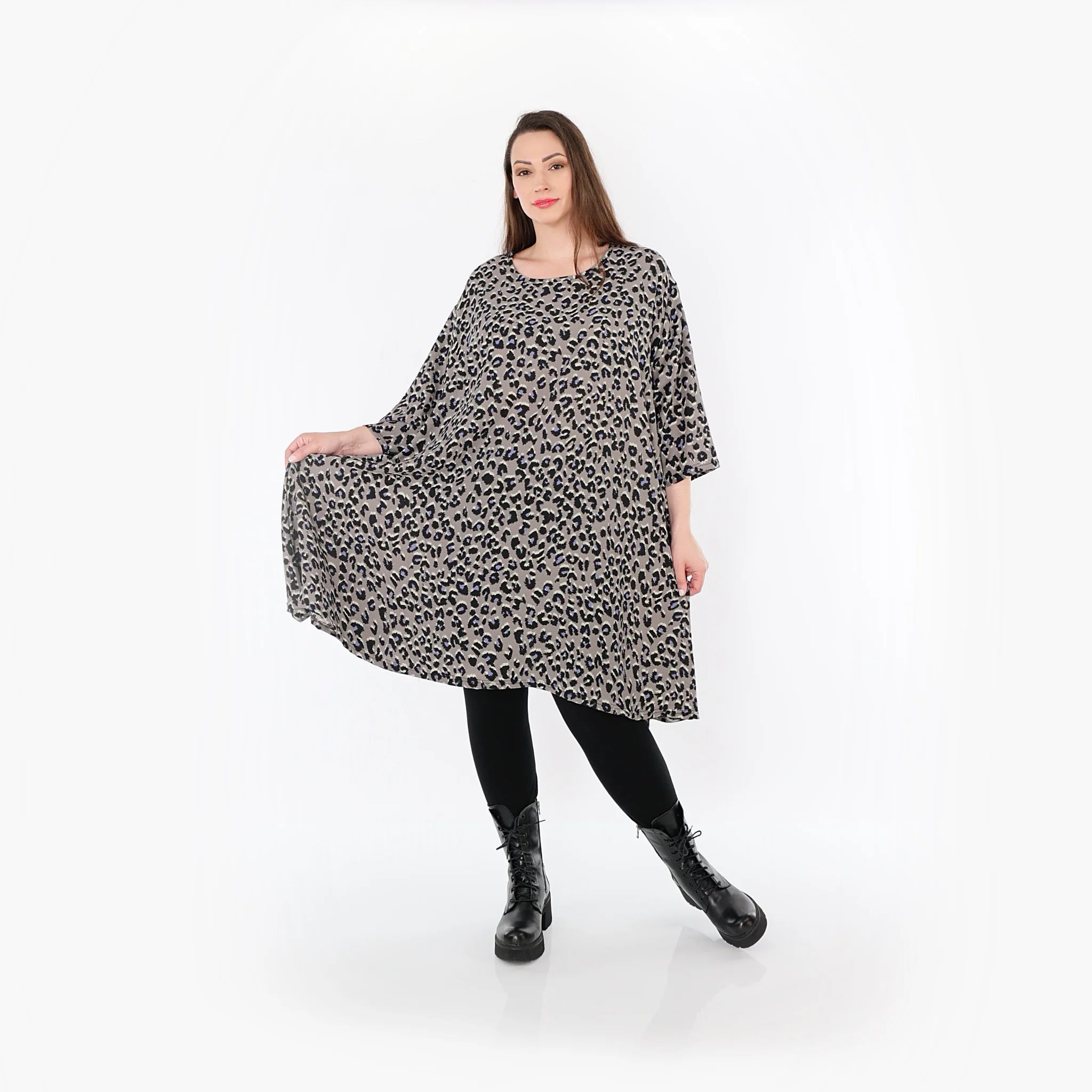  A-Form Bigshirt von AKH Fashion aus Materialmix, 1496.02666, Grau/Schwarz/Blau, Leopard