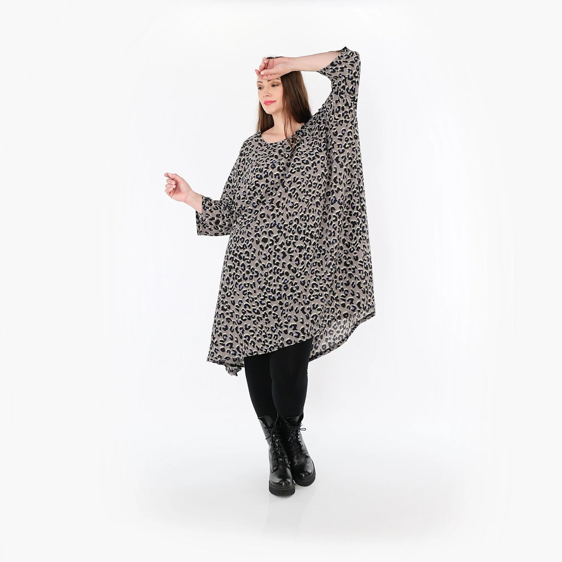  A-Form Bigshirt von AKH Fashion aus Materialmix, 1496.02666, Grau/Schwarz/Blau, Leopard