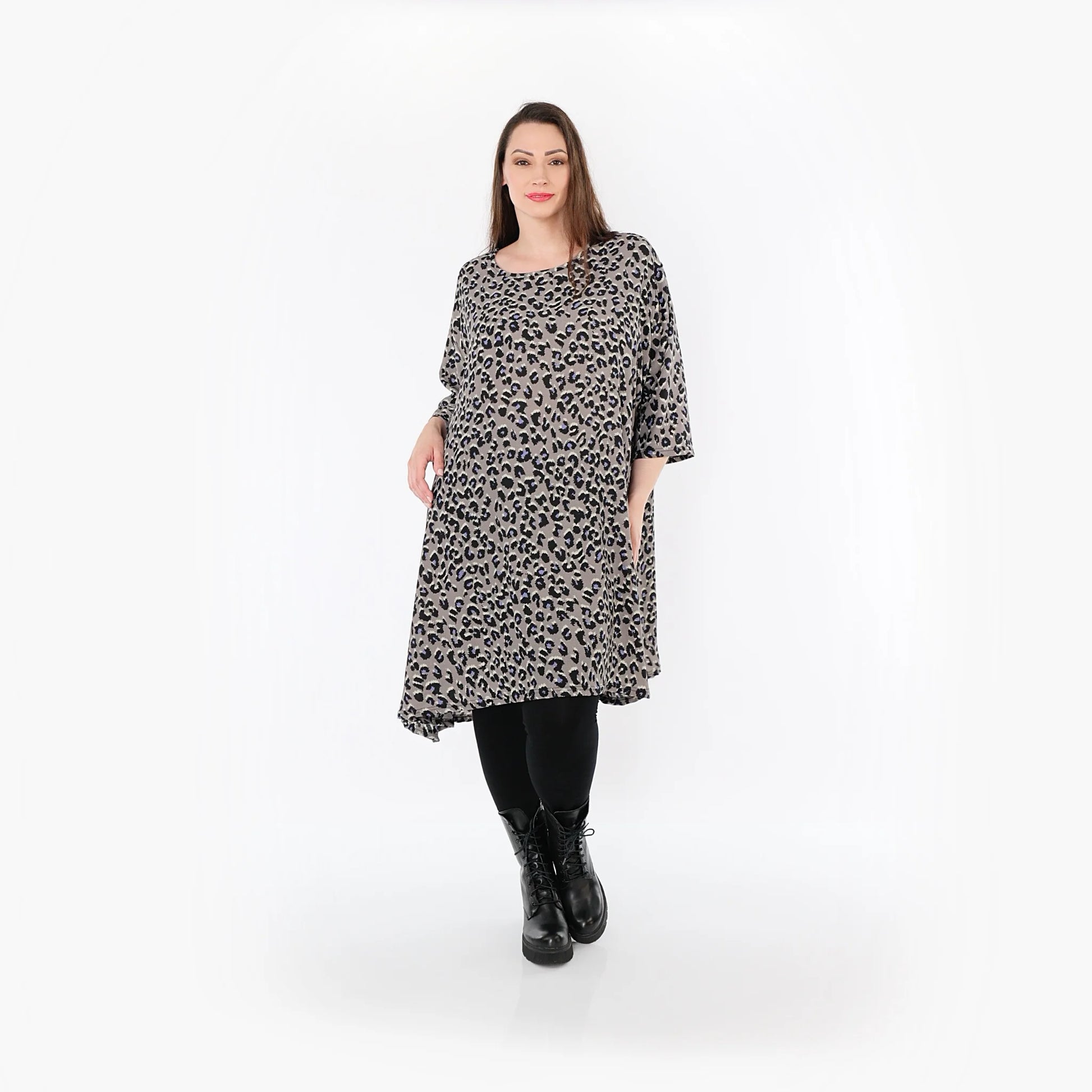  A-Form Bigshirt von AKH Fashion aus Materialmix, 1496.02666, Grau/Schwarz/Blau, Leopard