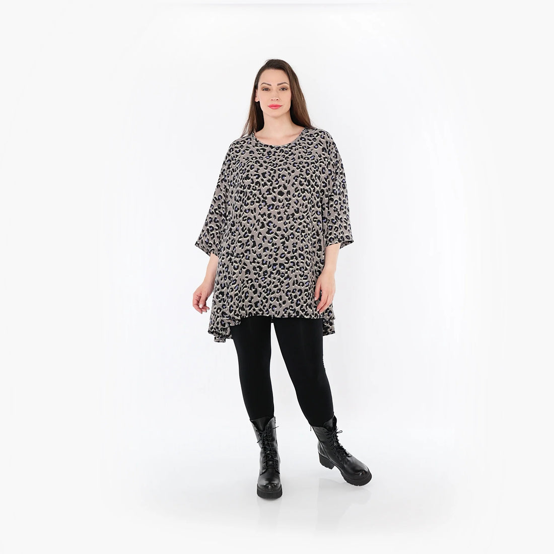  A-Form Bigshirt von AKH Fashion aus Materialmix, 1496.00593, Grau/Schwarz/Blau, Leopard