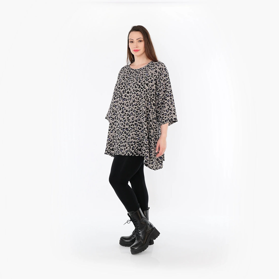  A-Form Bigshirt von AKH Fashion aus Materialmix, 1496.00593, Grau/Schwarz/Blau, Leopard