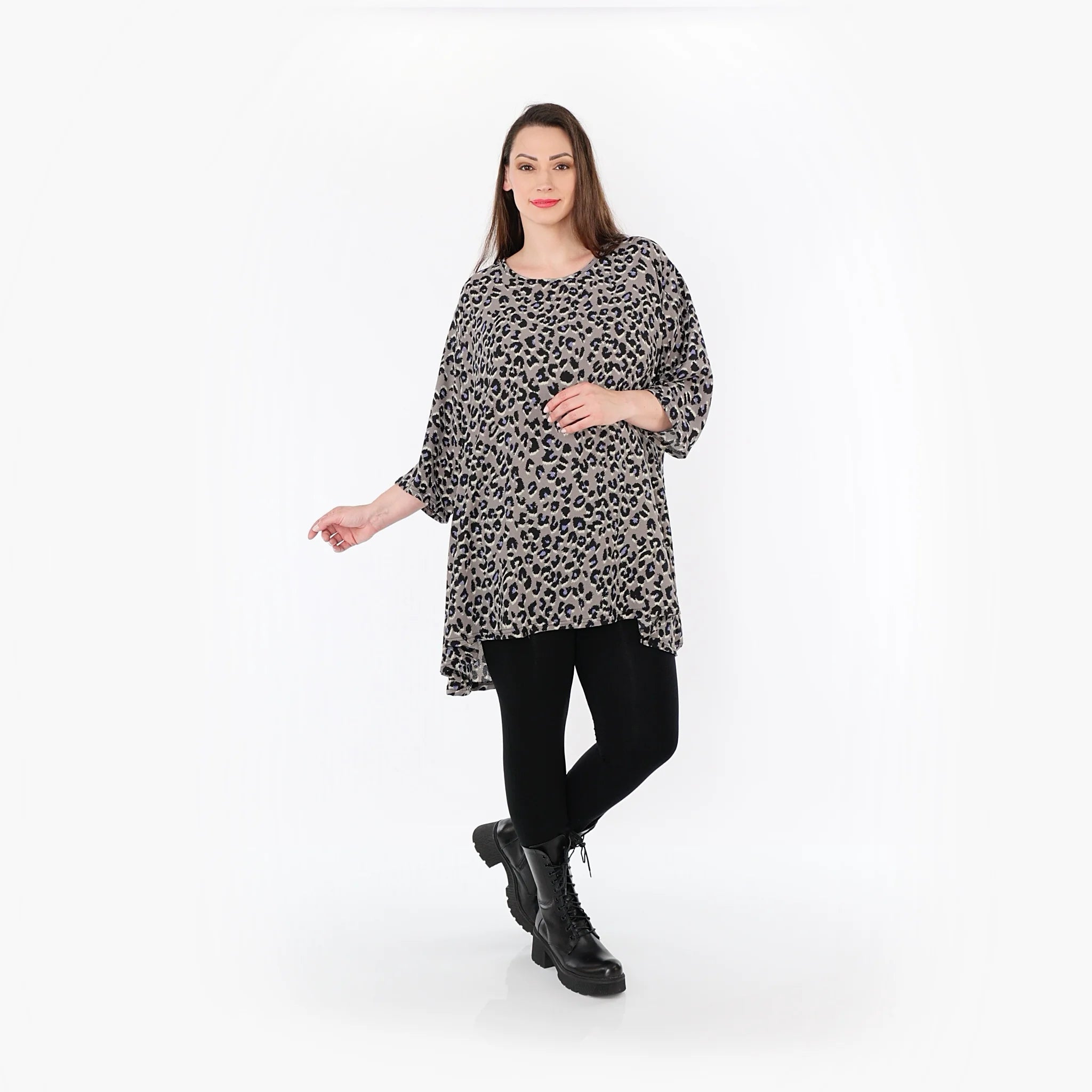  A-Form Bigshirt von AKH Fashion aus Materialmix, 1496.00593, Grau/Schwarz/Blau, Leopard