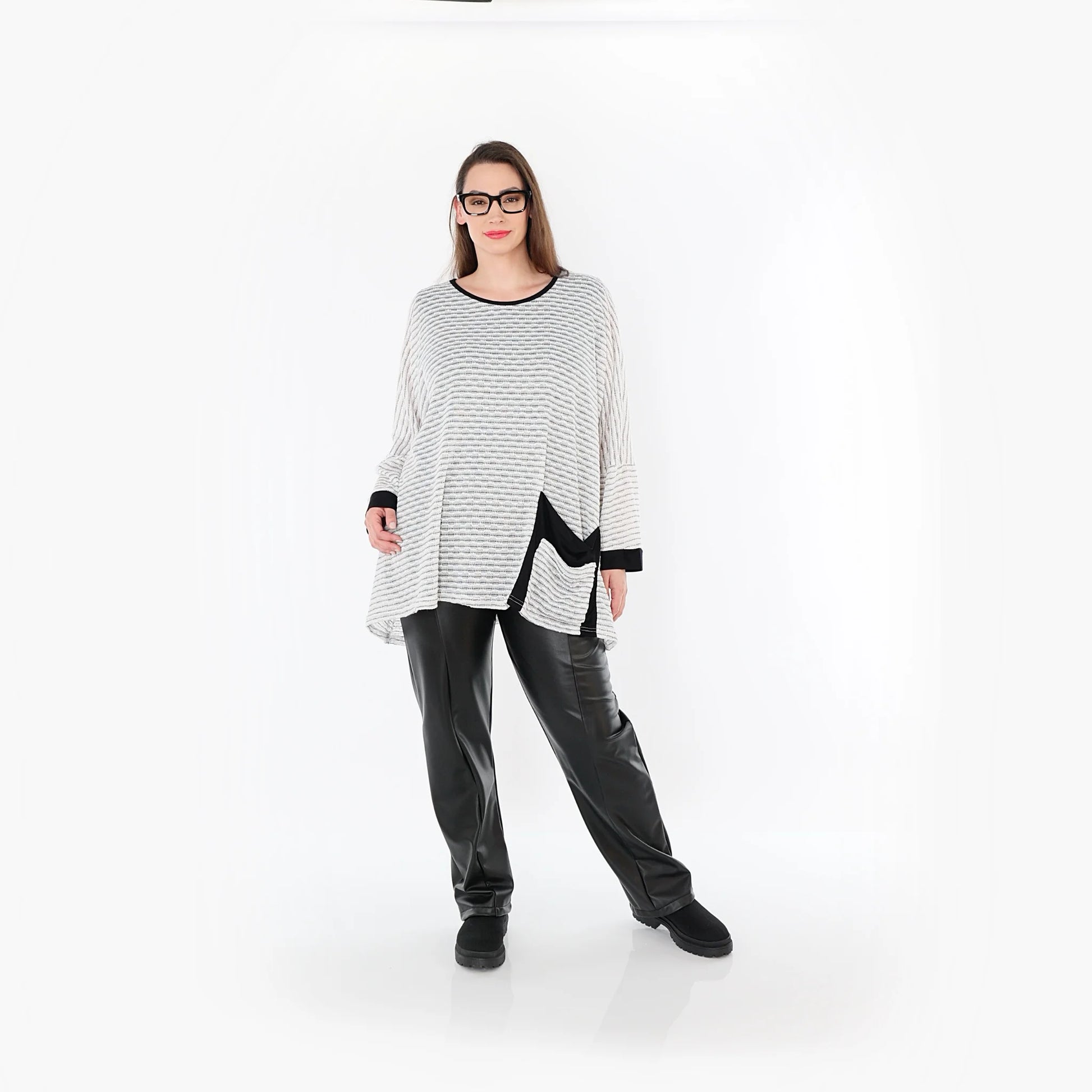  A-Form Bigshirt von AKH Fashion aus Baumwolle, 1498.07060, Weiß/Schwarz, Streifen, Schick
