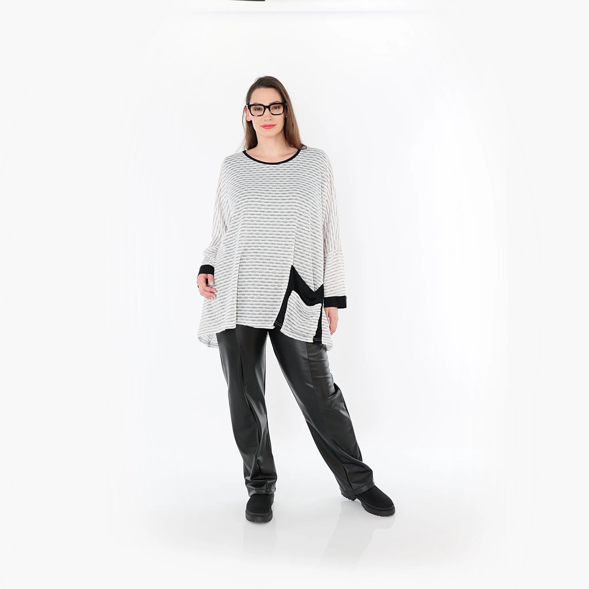  A-Form Bigshirt von AKH Fashion aus Baumwolle, 1498.07060, Weiß/Schwarz, Streifen, Schick