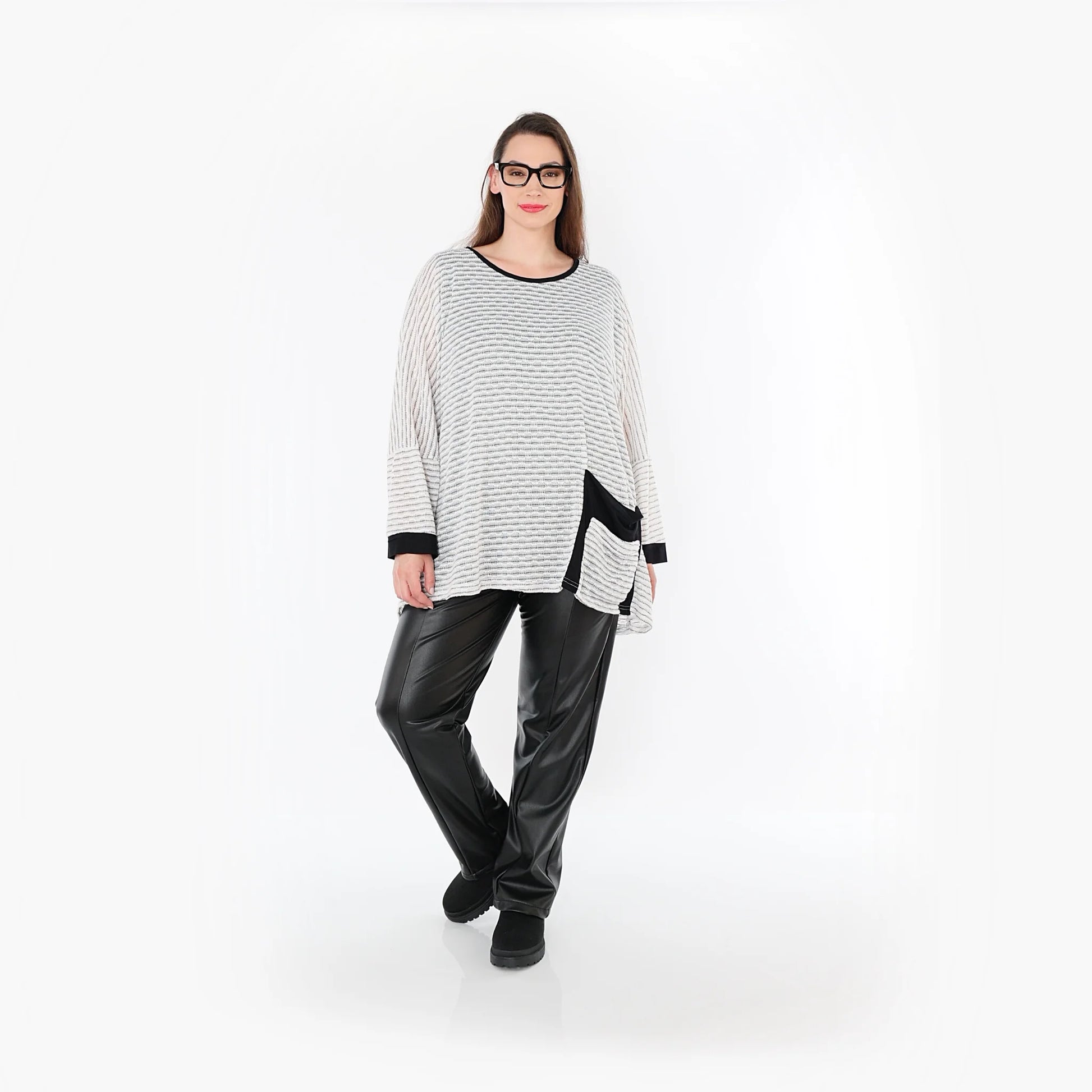  A-Form Bigshirt von AKH Fashion aus Baumwolle, 1498.07060, Weiß/Schwarz, Streifen, Schick
