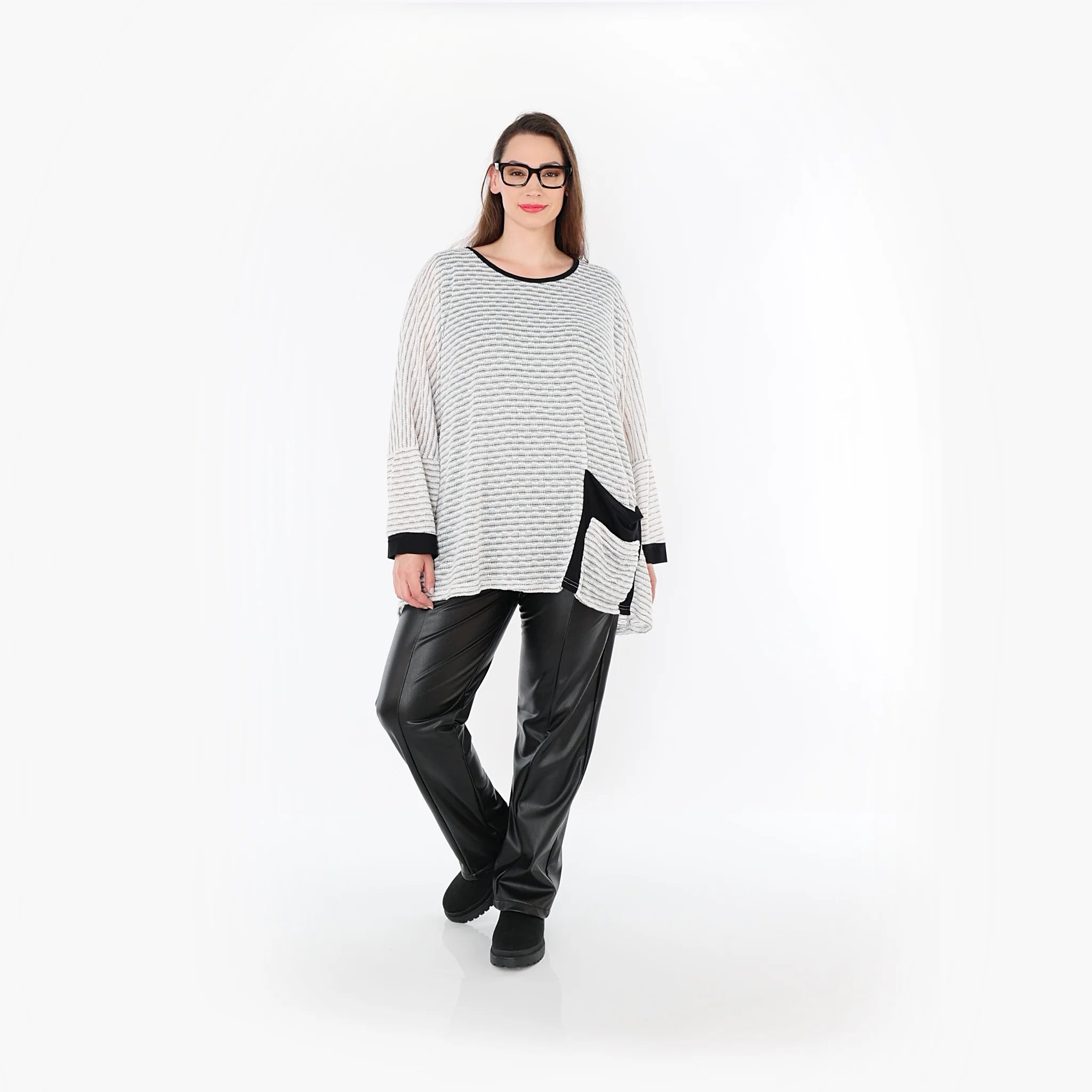  A-Form Bigshirt von AKH Fashion aus Baumwolle, 1498.07060, Weiß/Schwarz, Streifen, Schick