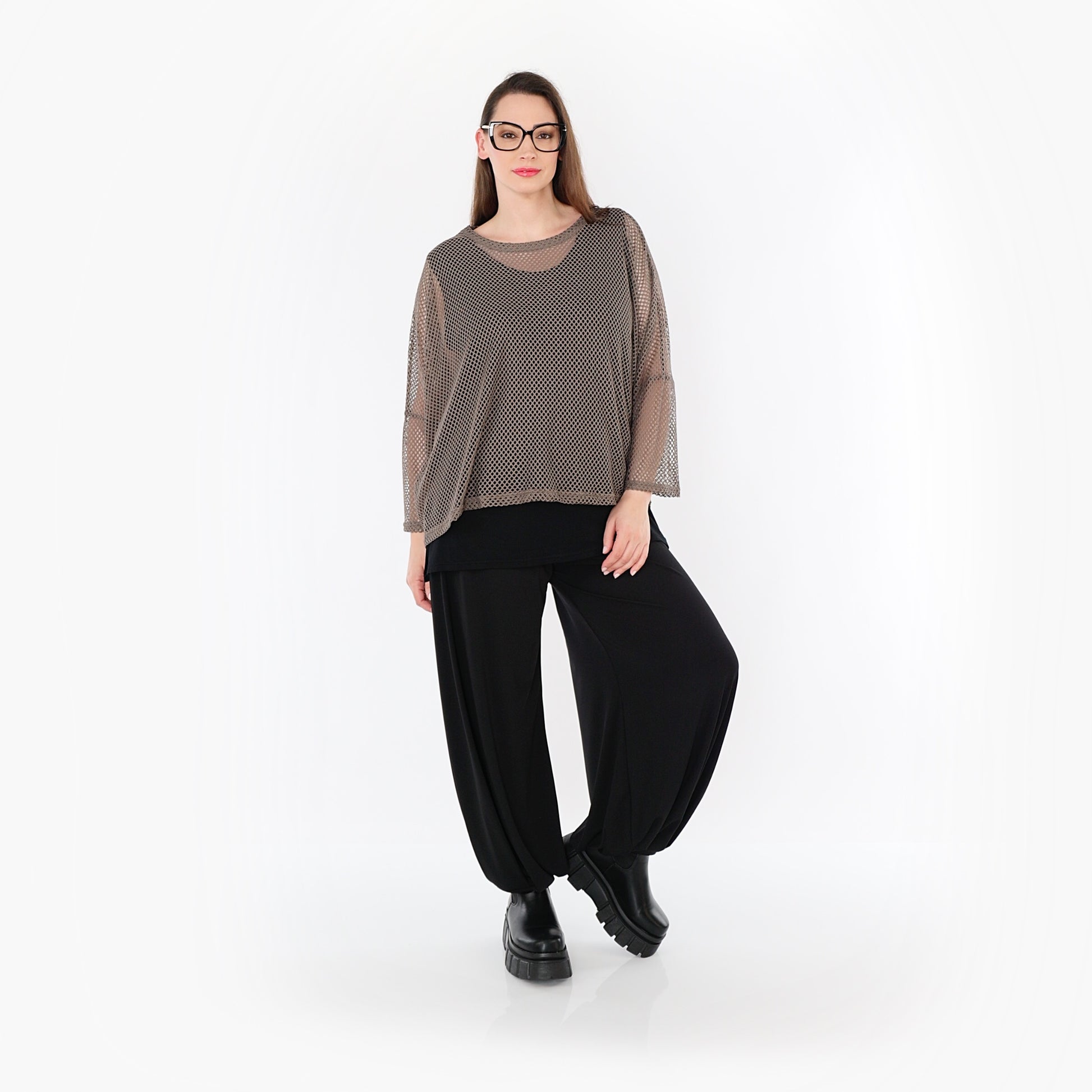  AKH Fashion Bigshirt in gerader Form, aus Baumwolle, 1500.06721, Taupe, Ausgefallen, Zeitlos