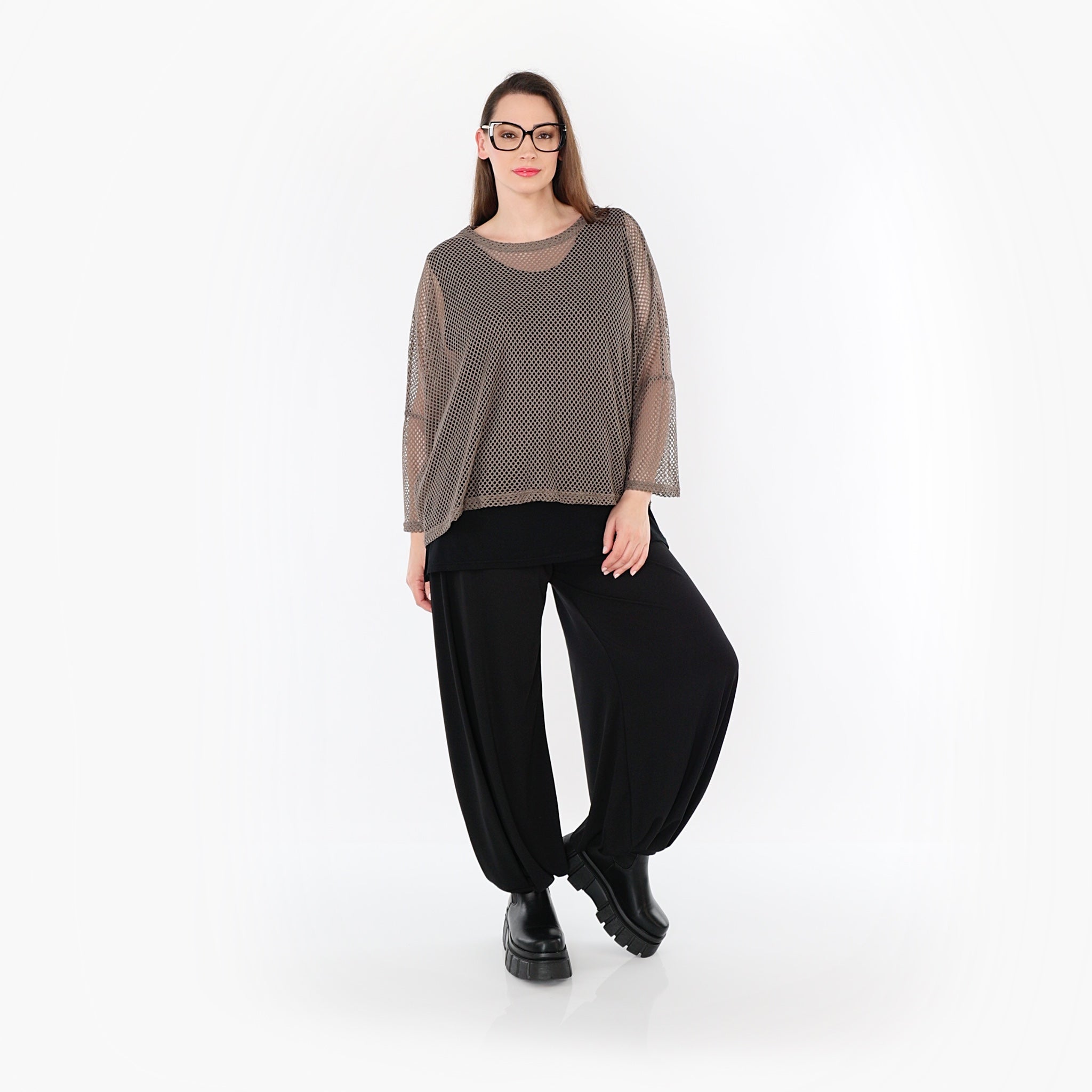  AKH Fashion Bigshirt in gerader Form, aus Baumwolle, 1500.06721, Taupe, Ausgefallen, Zeitlos