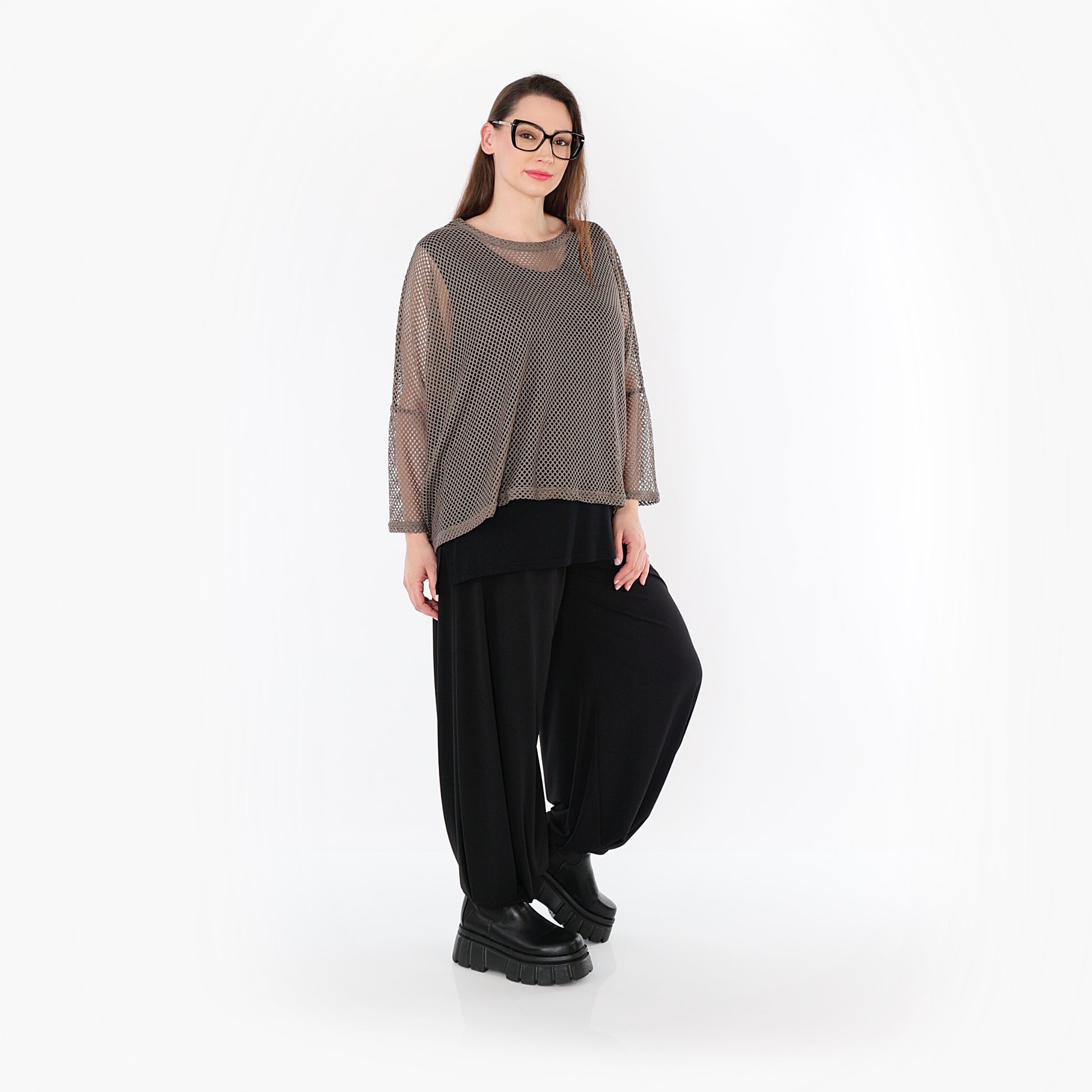  AKH Fashion Bigshirt in gerader Form, aus Baumwolle, 1500.06721, Taupe, Ausgefallen, Zeitlos