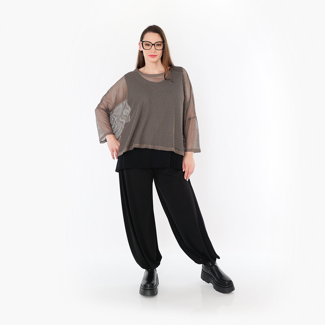  AKH Fashion Bigshirt in gerader Form, aus Baumwolle, 1500.06721, Taupe, Ausgefallen, Zeitlos