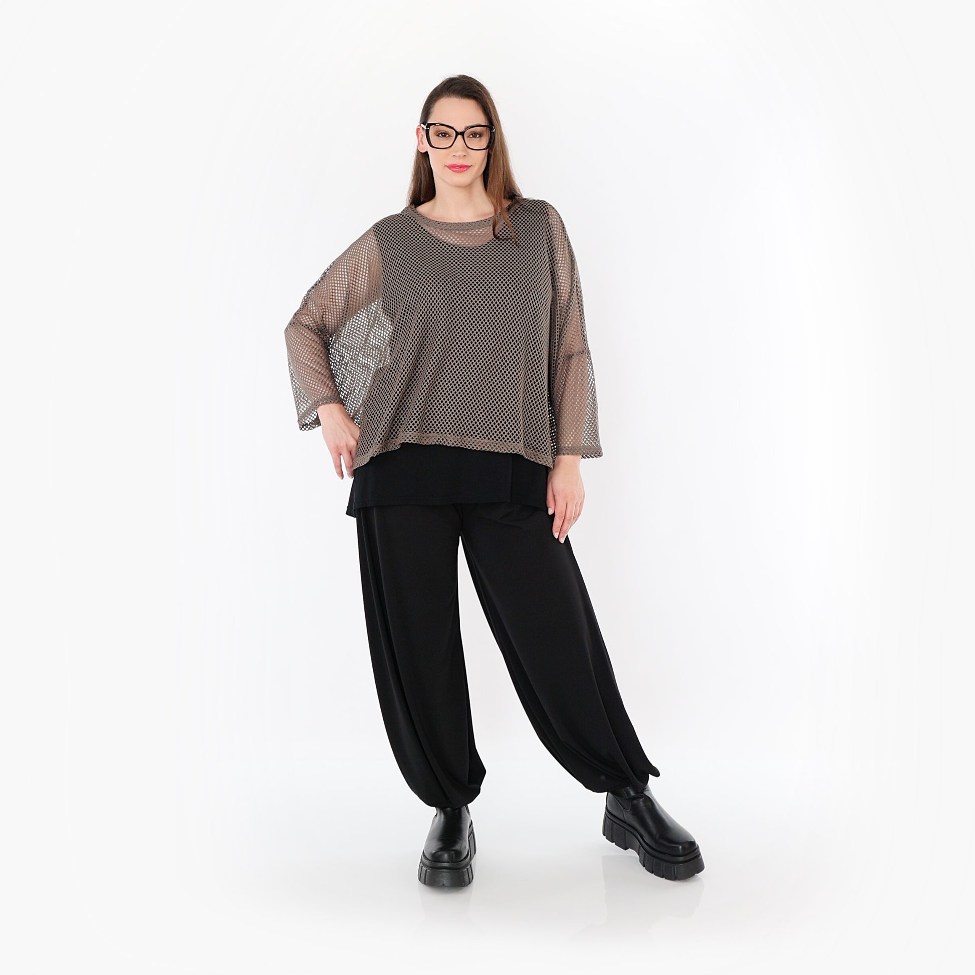  AKH Fashion Bigshirt in gerader Form, aus Baumwolle, 1500.06721, Taupe, Ausgefallen, Zeitlos