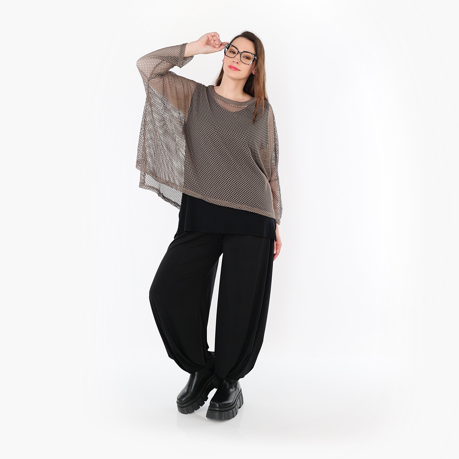  AKH Fashion Bigshirt in gerader Form, aus Baumwolle, 1500.06721, Taupe, Ausgefallen, Zeitlos