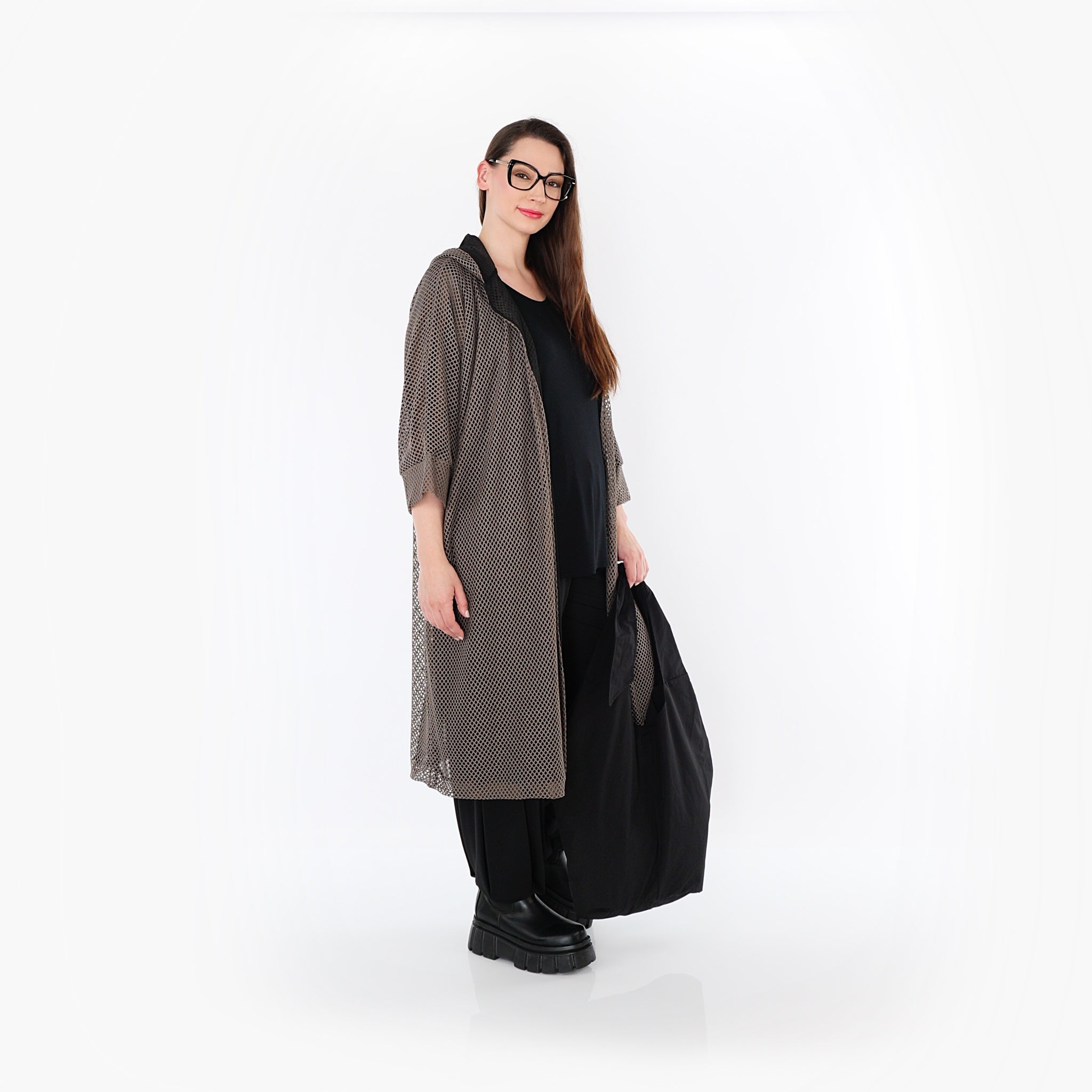  AKH Fashion Cardigan in gerader Form, aus Baumwolle, 1500.07068, Taupe, Ausgefallen
