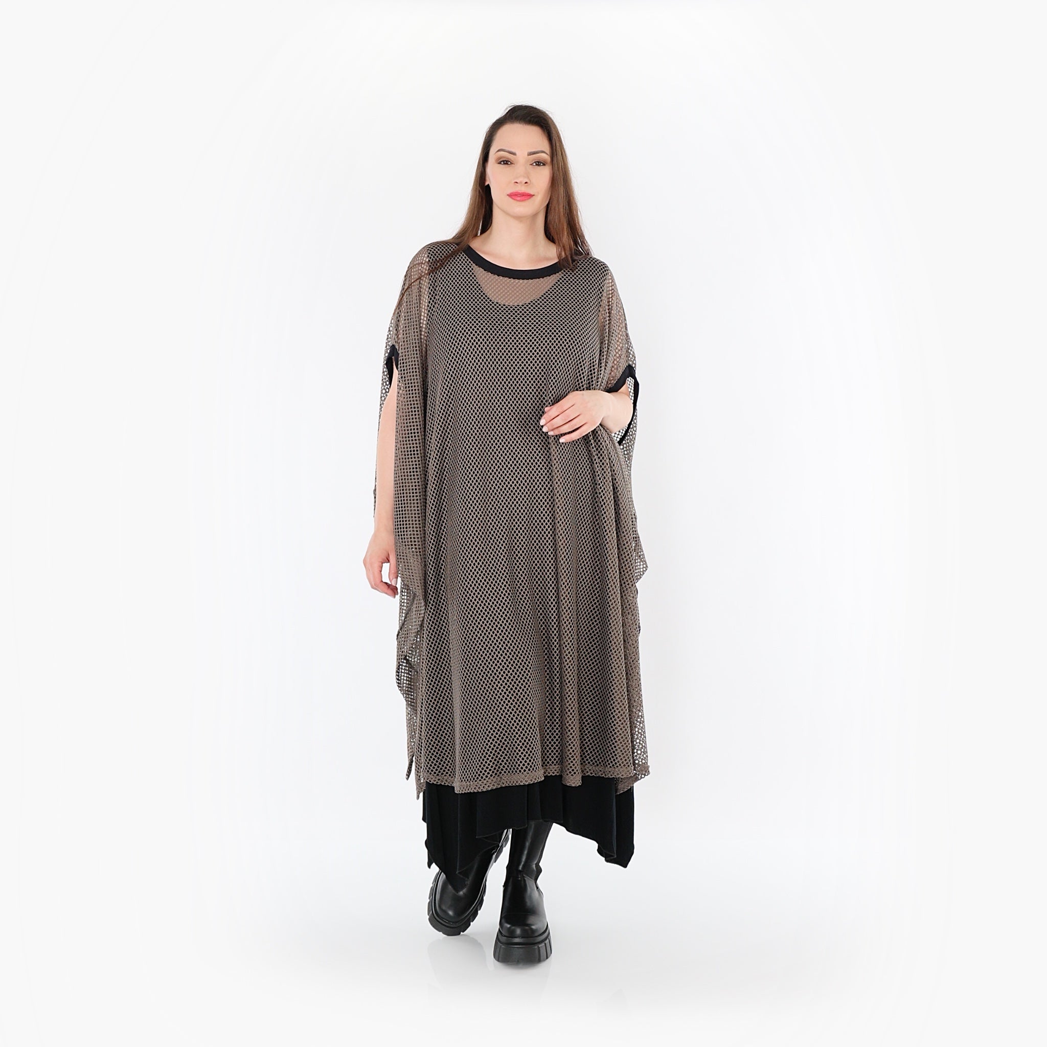  AKH Fashion Überwurf in gerader Form, aus Baumwolle, 1500.07100, Taupe/Schwarz, Schick