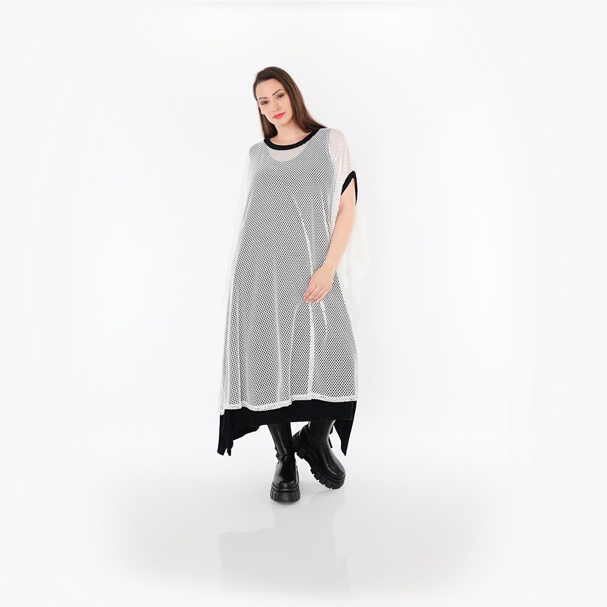  AKH Fashion Überwurf in gerader Form, aus Baumwolle, 1500.07100, Weiß/Schwarz, Schick
