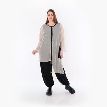  AKH Fashion Bluse in asymmetrischer Form, aus Baumwolle, 1500.07101, Beige/Schwarz, Schick