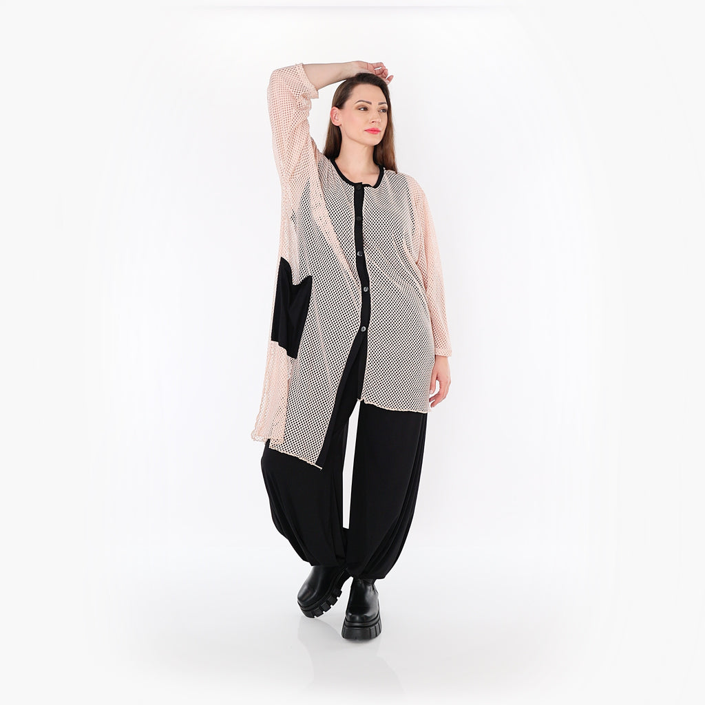  AKH Fashion Bluse in asymmetrischer Form, aus Baumwolle, 1500.07101, Mauve/Schwarz, Schick