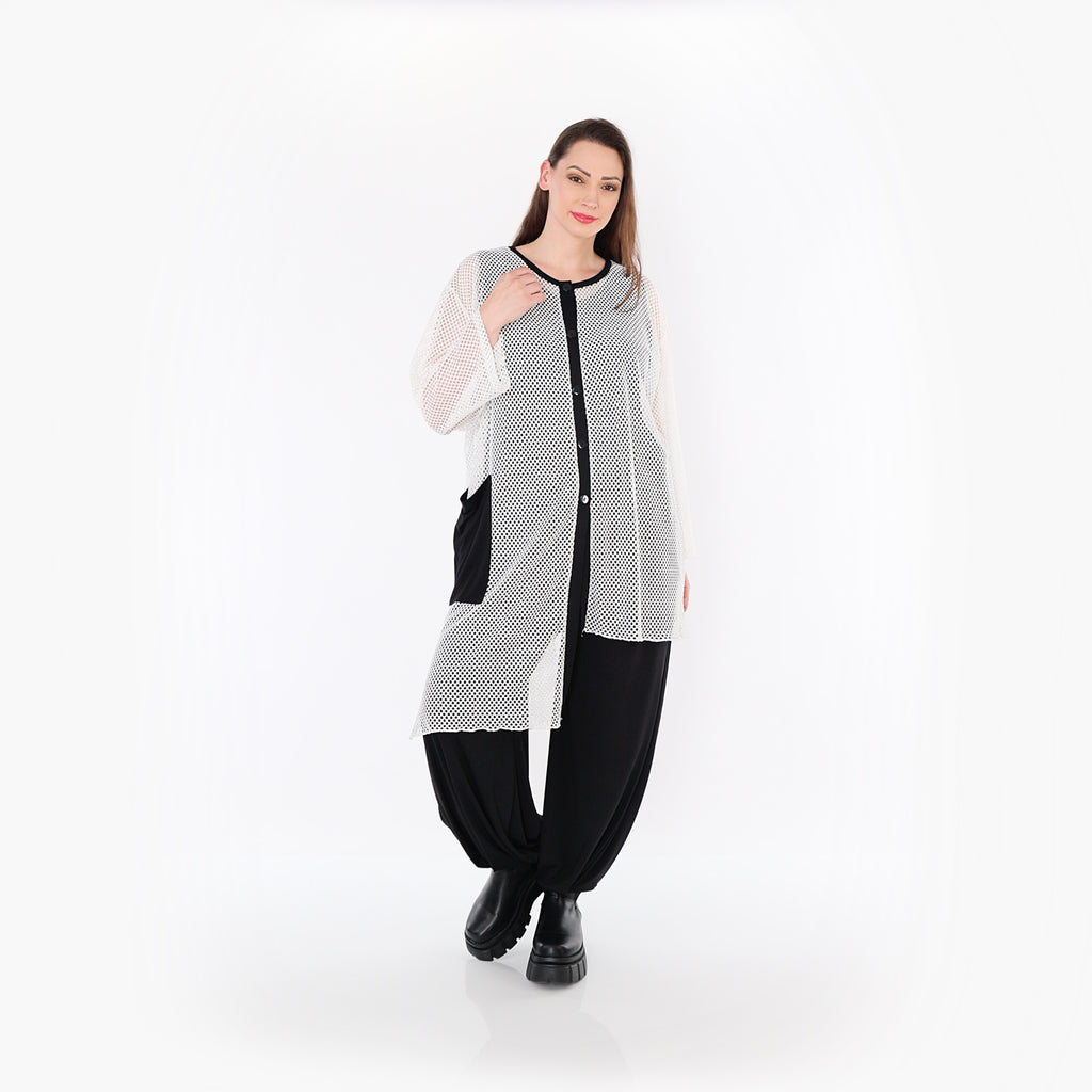  AKH Fashion Bluse in asymmetrischer Form, aus Baumwolle, 1500.07101, Weiß/Schwarz, Schick