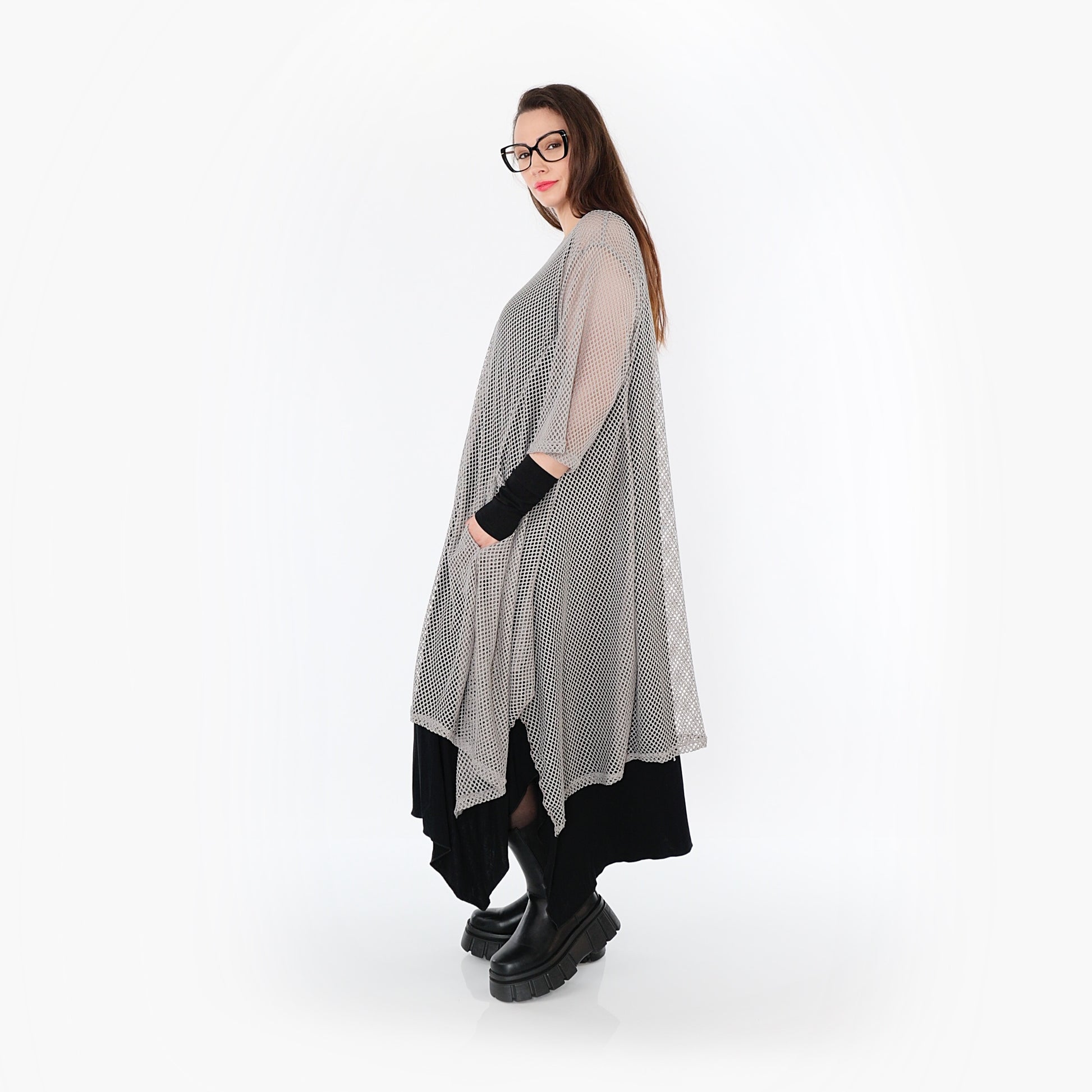  A-Form Bigshirt von AKH Fashion aus Baumwolle, 1500.07108, Grau, Ausgefallen, Zeitlos, Schick