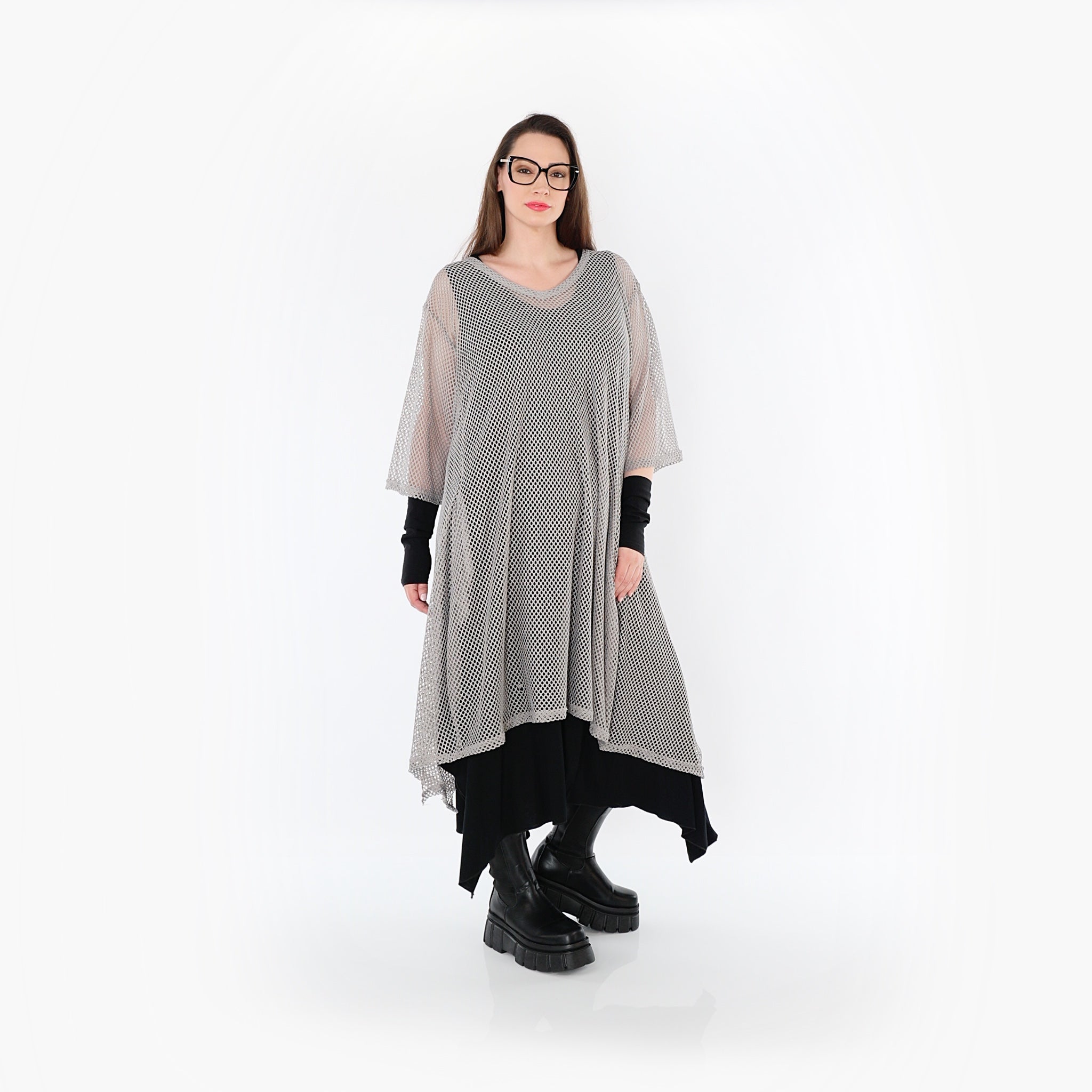  A-Form Bigshirt von AKH Fashion aus Baumwolle, 1500.07108, Grau, Ausgefallen, Zeitlos, Schick