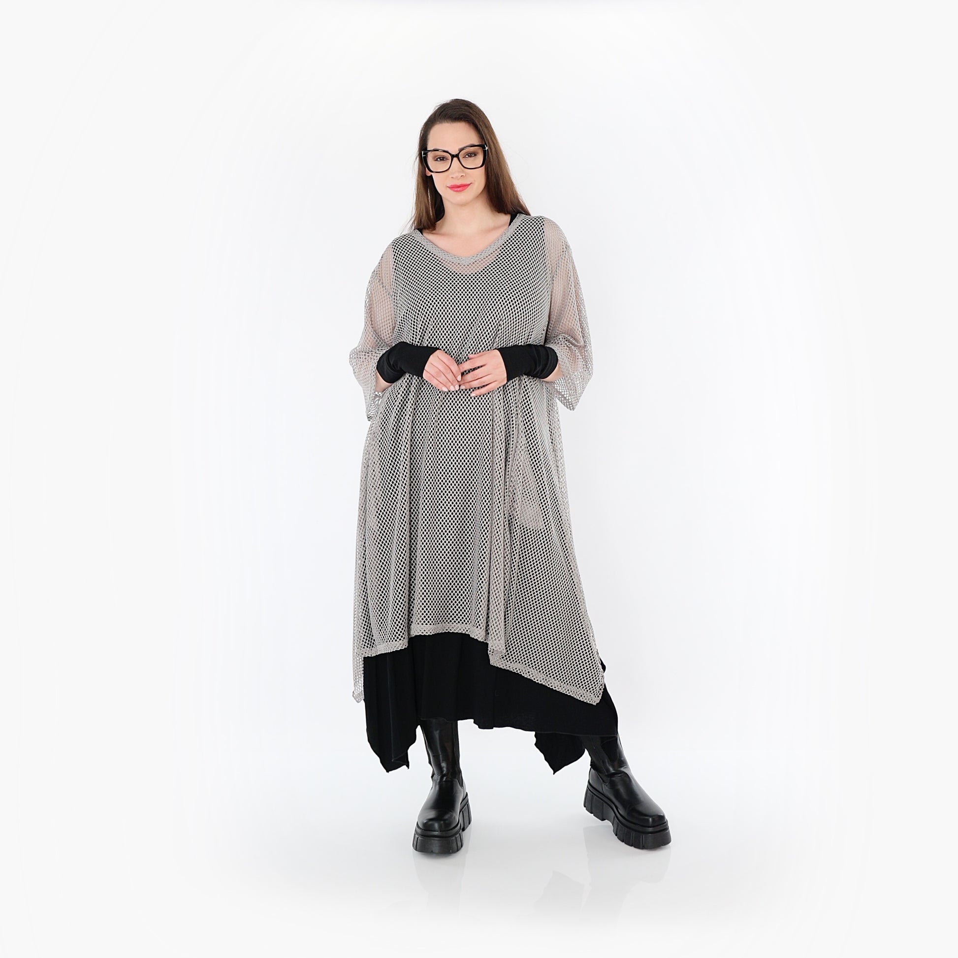  A-Form Bigshirt von AKH Fashion aus Baumwolle, 1500.07108, Grau, Ausgefallen, Zeitlos, Schick