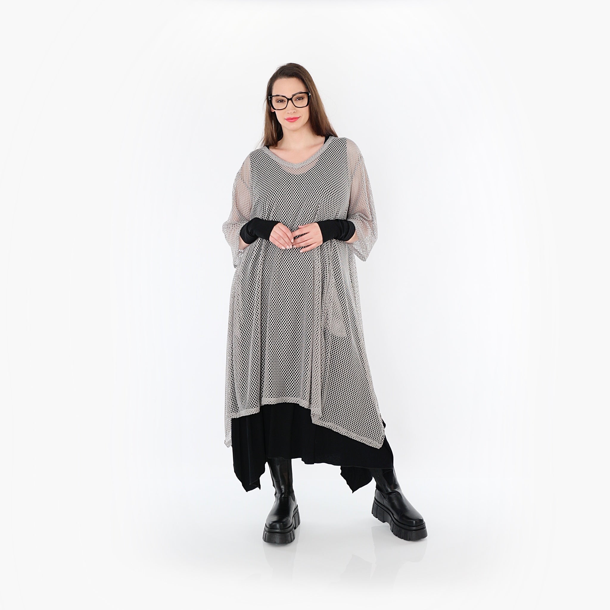  A-Form Bigshirt von AKH Fashion aus Baumwolle, 1500.07108, Grau, Ausgefallen, Zeitlos, Schick