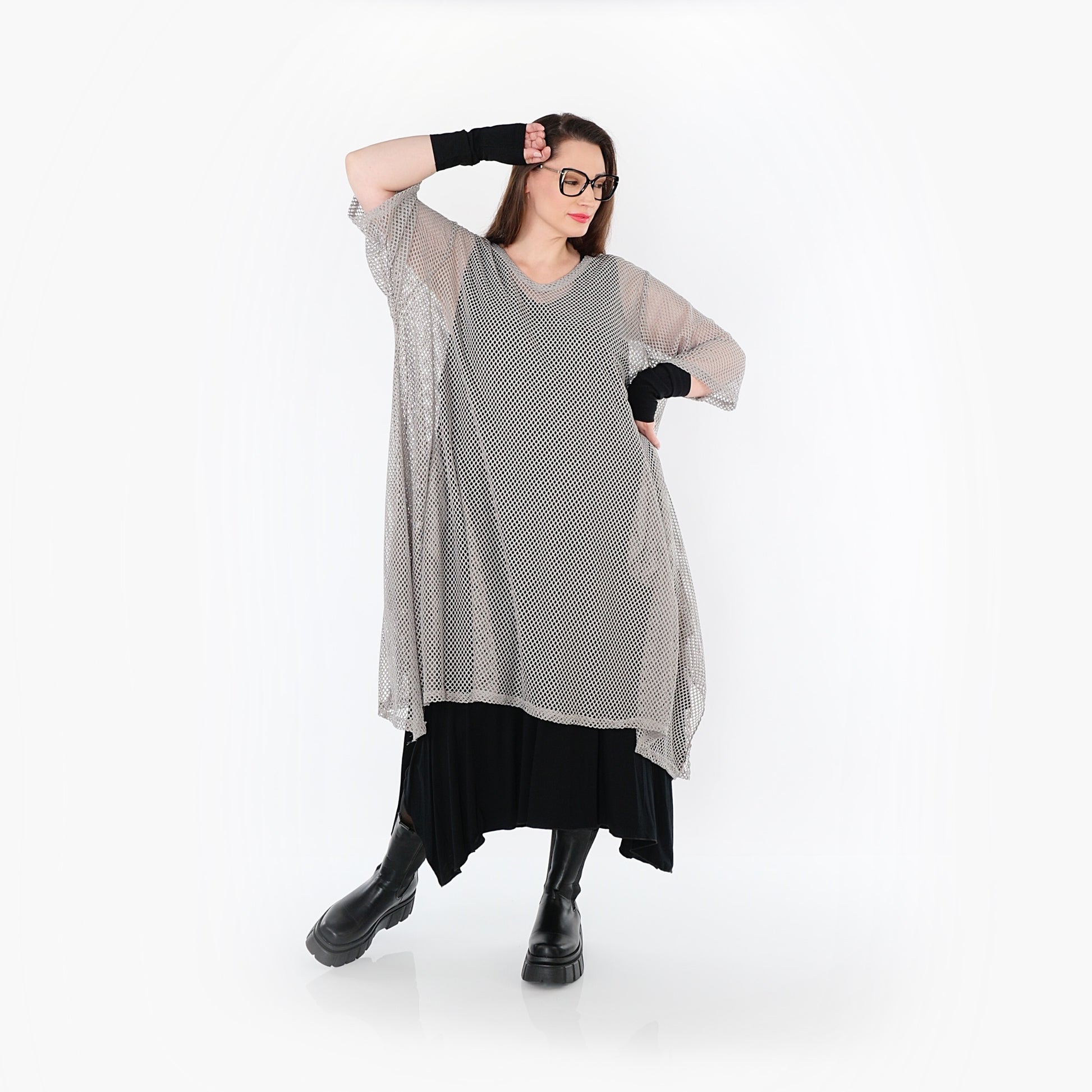  A-Form Bigshirt von AKH Fashion aus Baumwolle, 1500.07108, Grau, Ausgefallen, Zeitlos, Schick