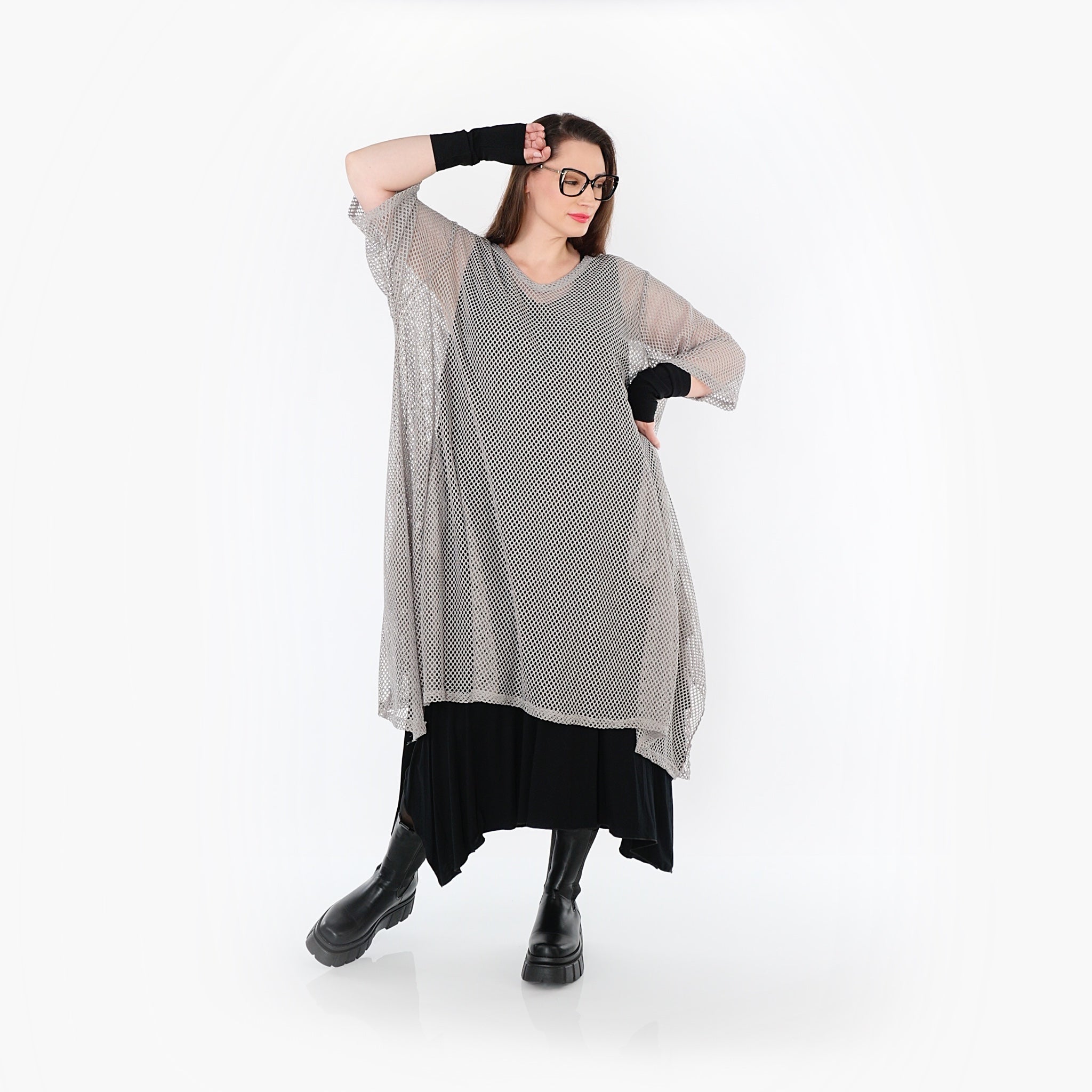  A-Form Bigshirt von AKH Fashion aus Baumwolle, 1500.07108, Grau, Ausgefallen, Zeitlos, Schick