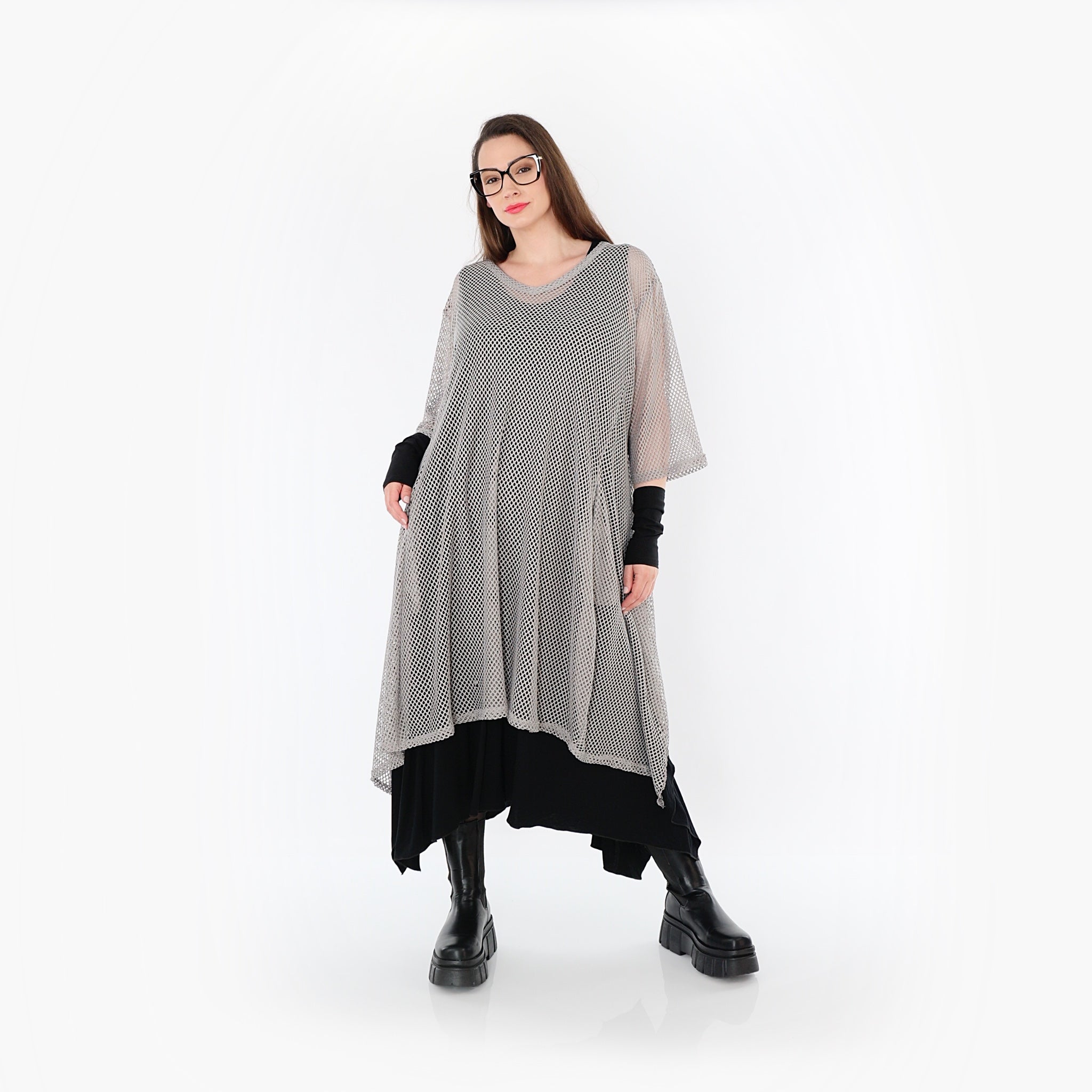  A-Form Bigshirt von AKH Fashion aus Baumwolle, 1500.07108, Grau, Ausgefallen, Zeitlos, Schick