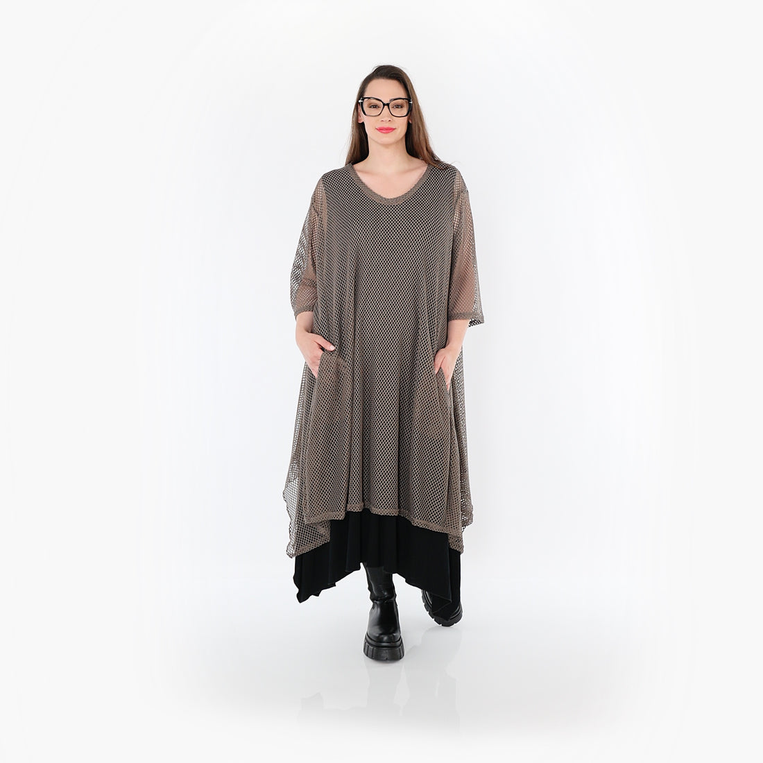  A-Form Bigshirt von AKH Fashion aus Baumwolle, 1500.07108, Taupe, Ausgefallen, Zeitlos