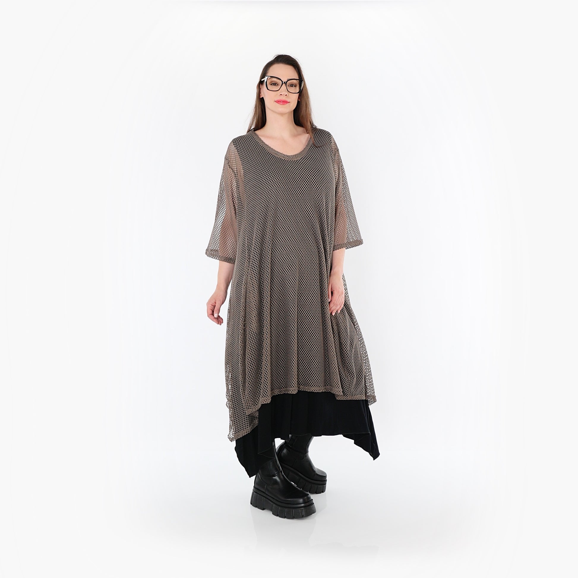  A-Form Bigshirt von AKH Fashion aus Baumwolle, 1500.07108, Taupe, Ausgefallen, Zeitlos