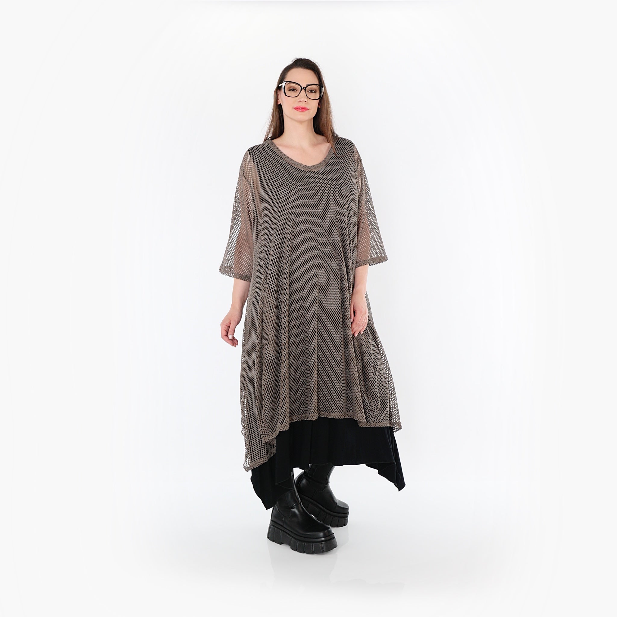 A-Form Bigshirt von AKH Fashion aus Baumwolle, 1500.07108, Taupe, Ausgefallen, Zeitlos