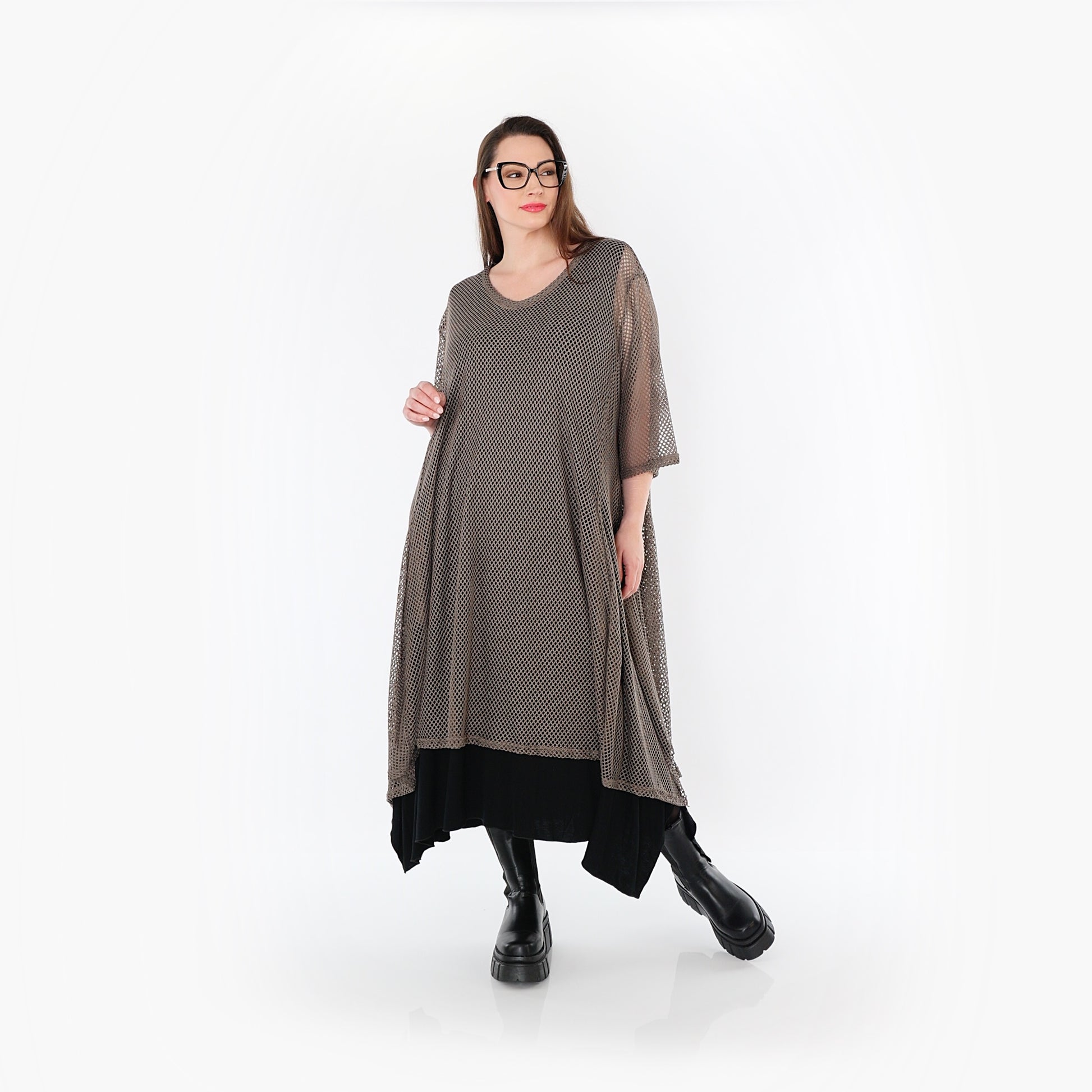  A-Form Bigshirt von AKH Fashion aus Baumwolle, 1500.07108, Taupe, Ausgefallen, Zeitlos