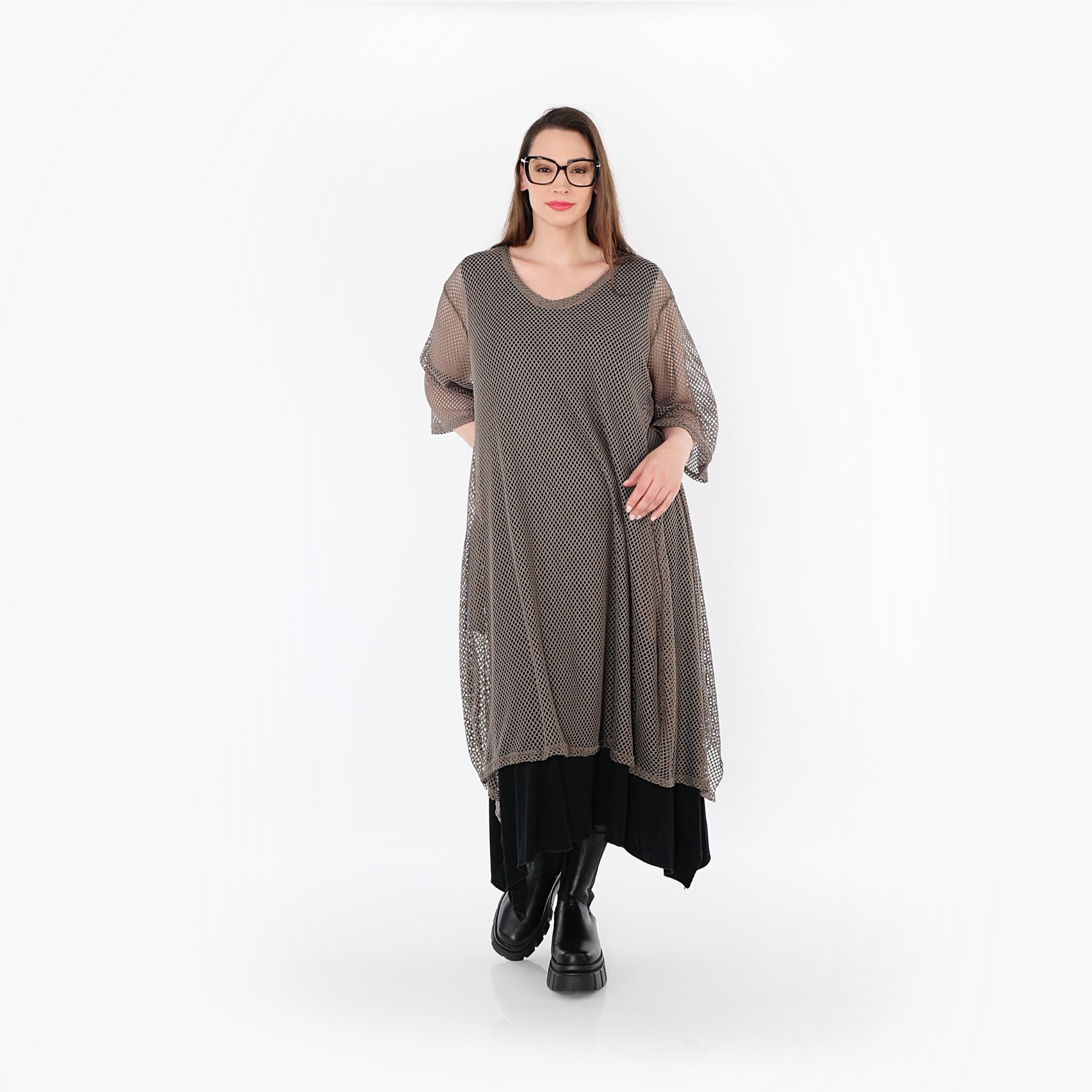 A-Form Bigshirt von AKH Fashion aus Baumwolle, 1500.07108, Taupe, Ausgefallen, Zeitlos