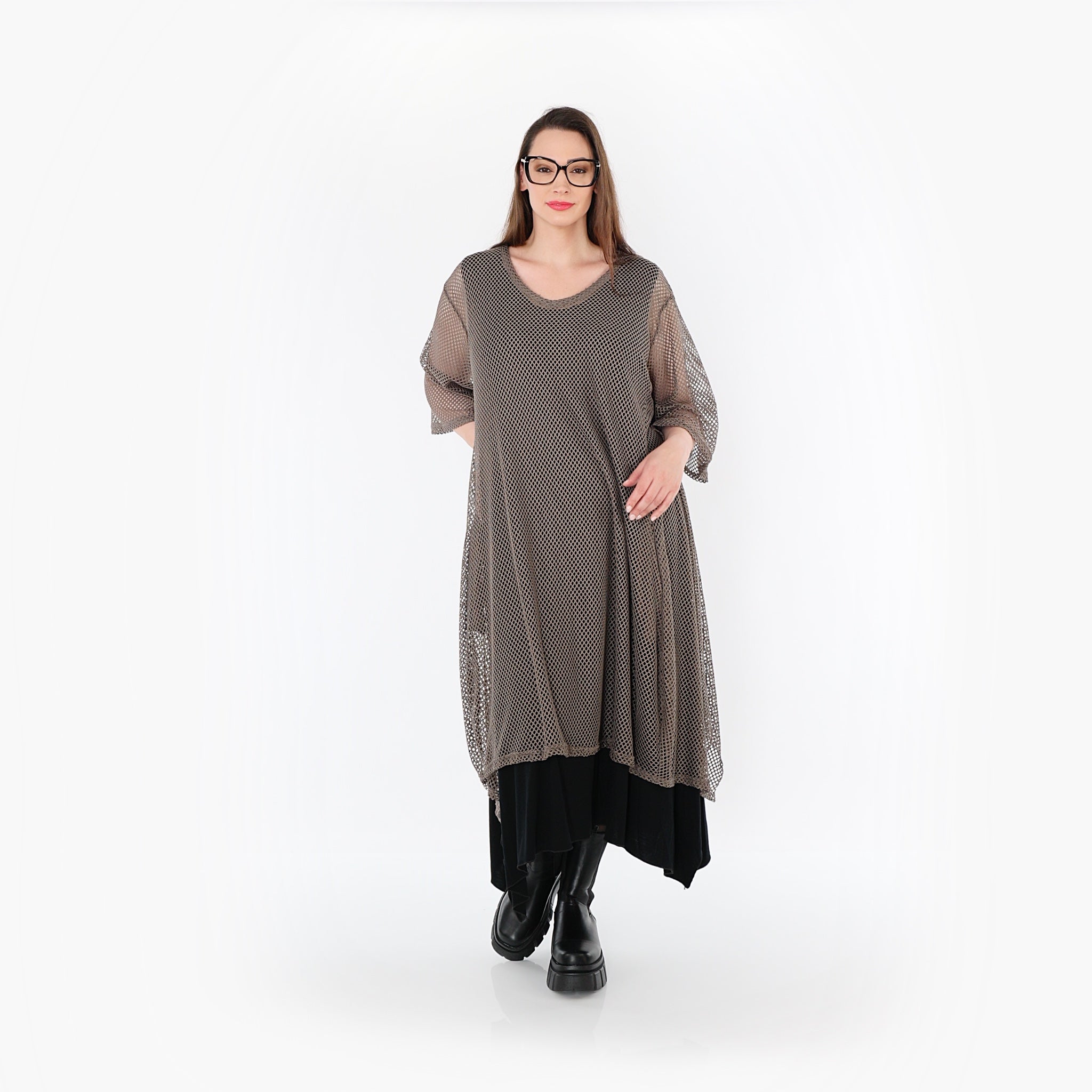  A-Form Bigshirt von AKH Fashion aus Baumwolle, 1500.07108, Taupe, Ausgefallen, Zeitlos